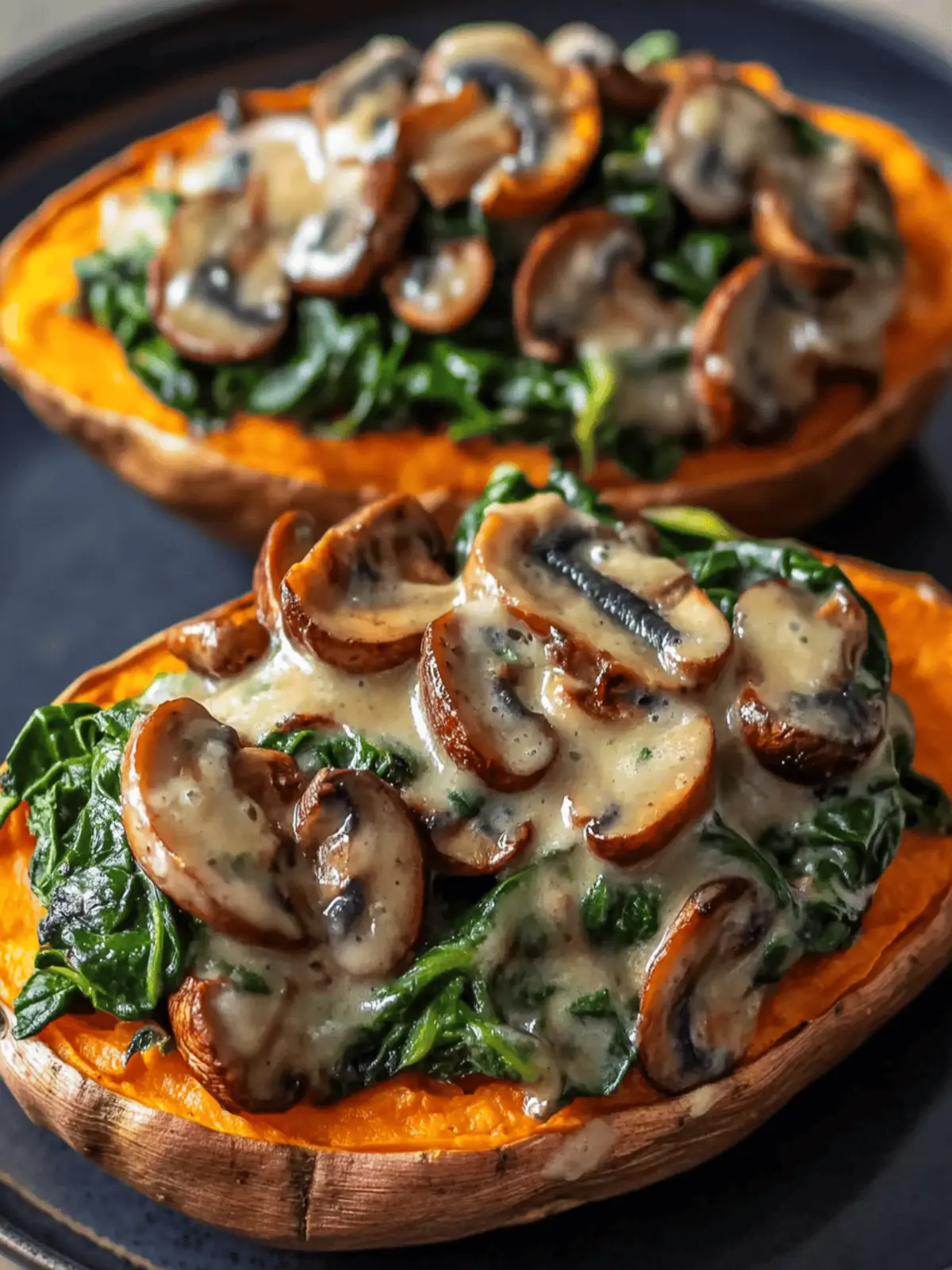 Mushroom and Spinach Stuffed Sweet Potatoes