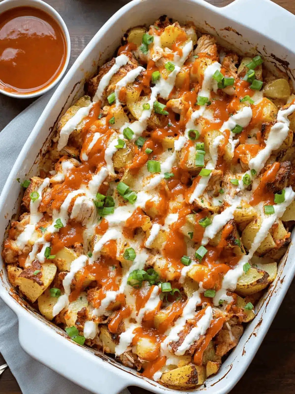 Buffalo Chicken Roasted Potato Bake