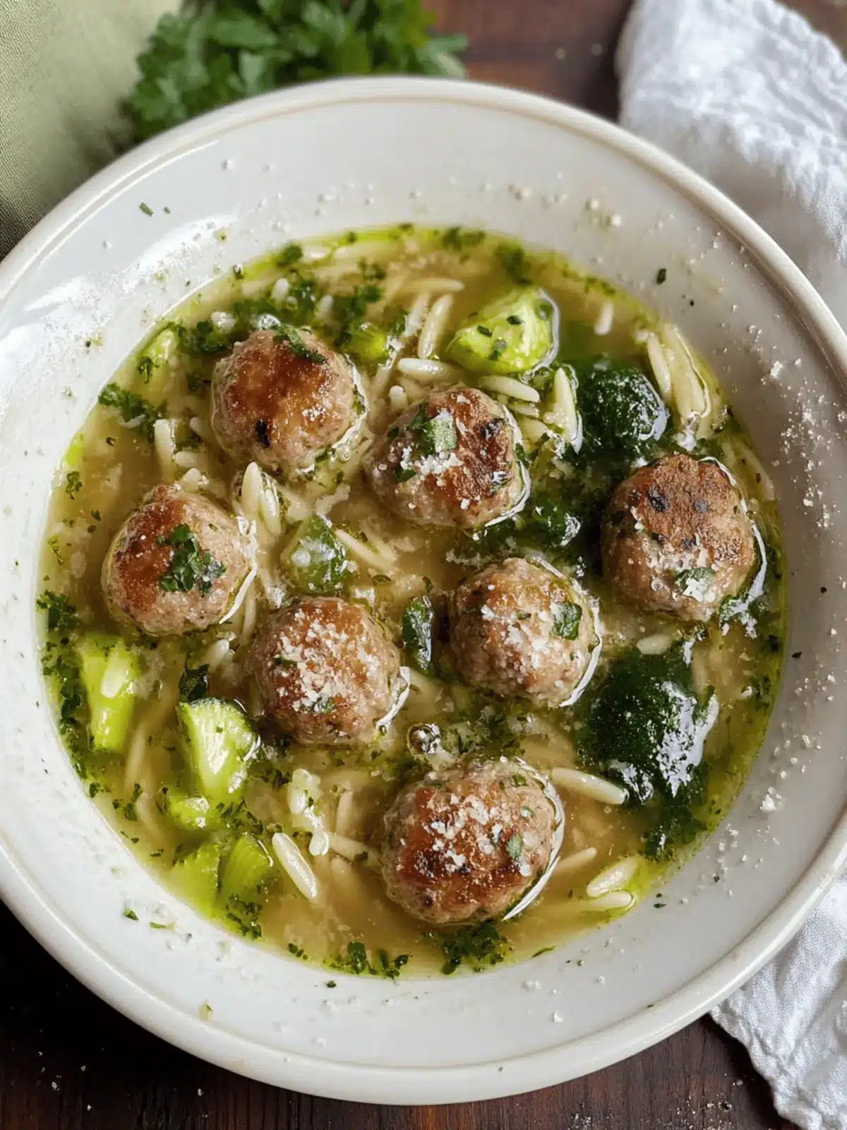 Meatball and Courgette Orzo Broth