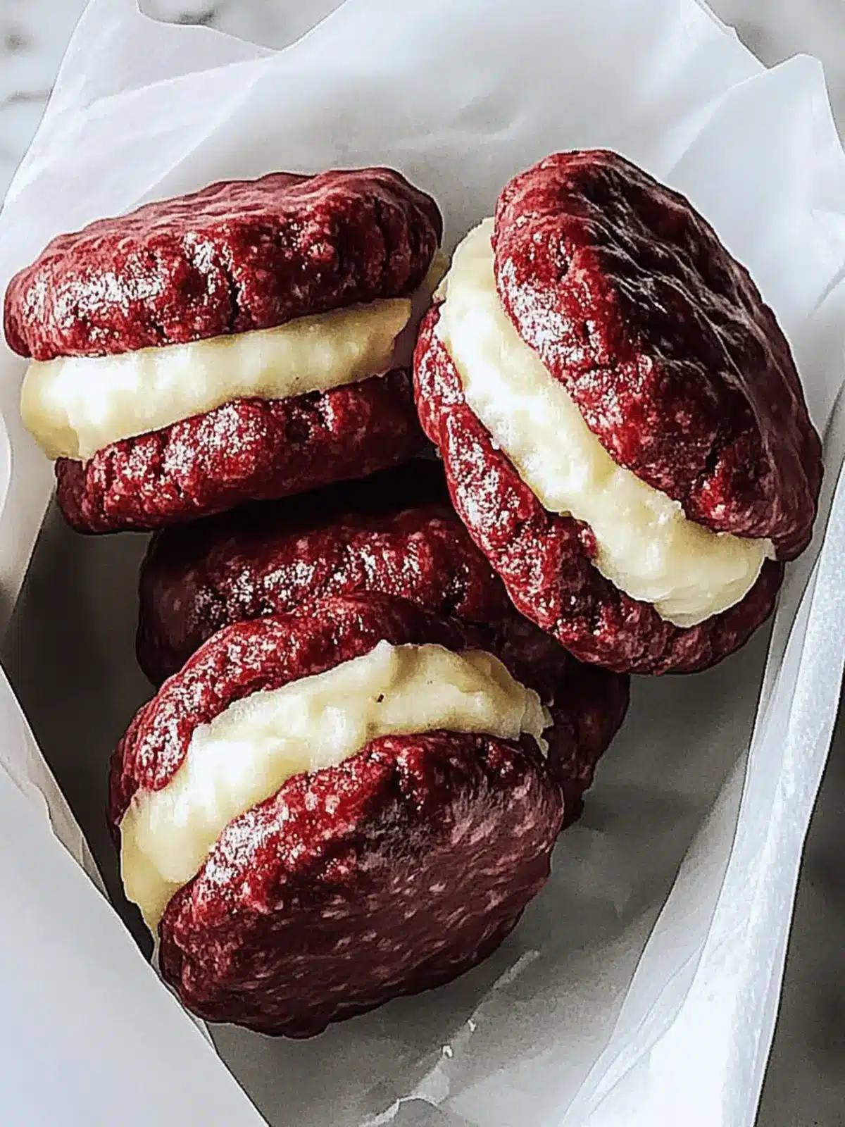 Red Velvet Crinkle Cookie Sandwiches
