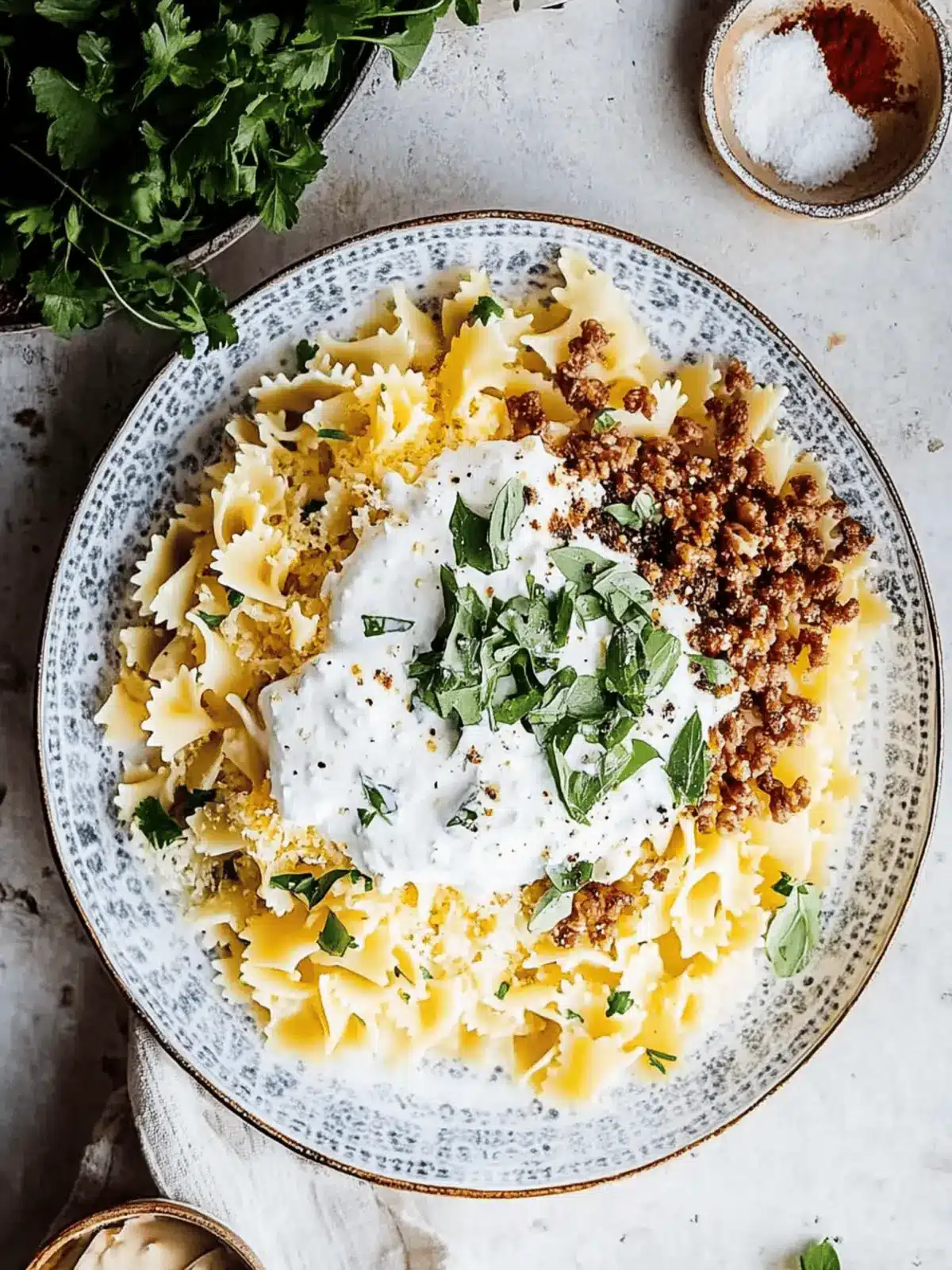 Arabic Pasta with Easy Yogurt Sauce