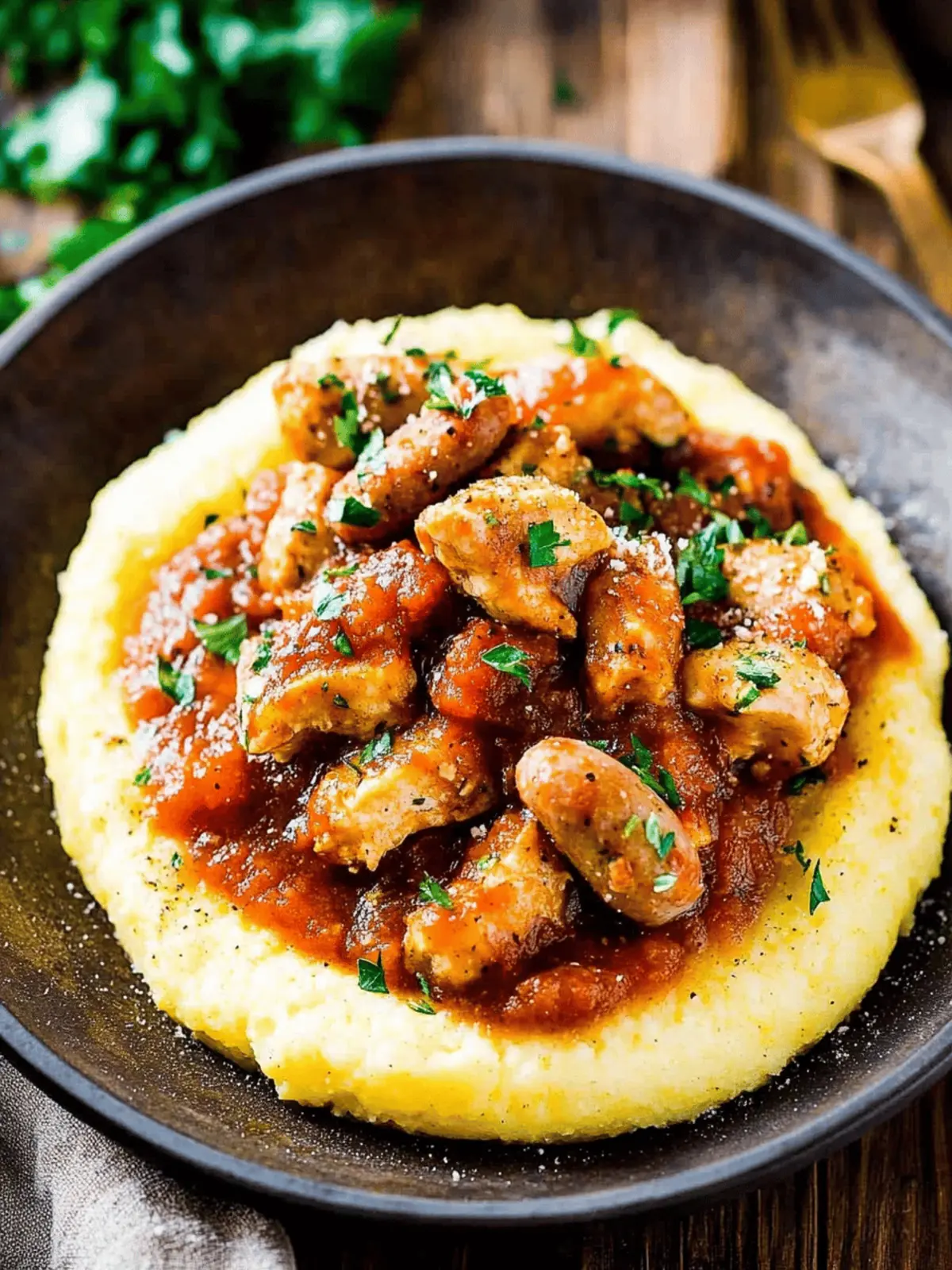 Savory Saucy Chicken and Sausage over Creamy Parmesan Polenta 4 Saucy Chicken and Sausage over Creamy Parmesan Polenta