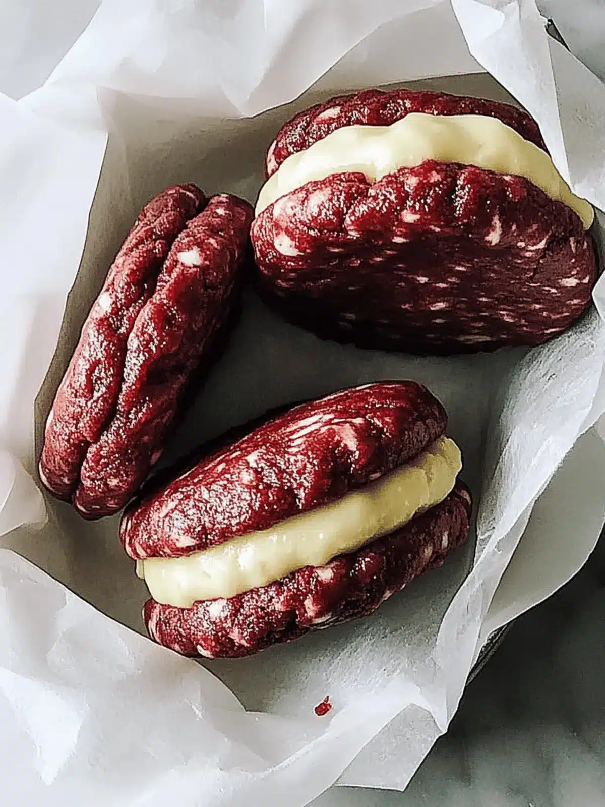 Red Velvet Crinkle Cookie Sandwiches