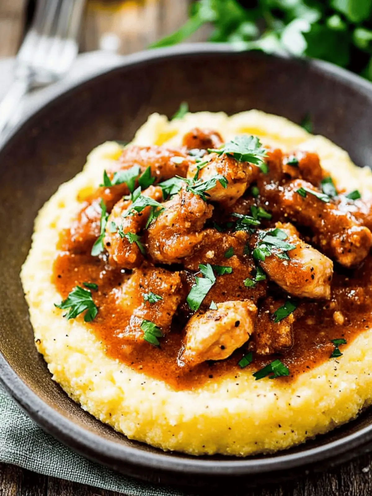 Savory Saucy Chicken and Sausage over Creamy Parmesan Polenta 2 Saucy Chicken and Sausage over Creamy Parmesan Polenta