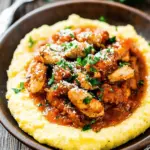 Saucy Chicken and Sausage over Creamy Parmesan Polenta