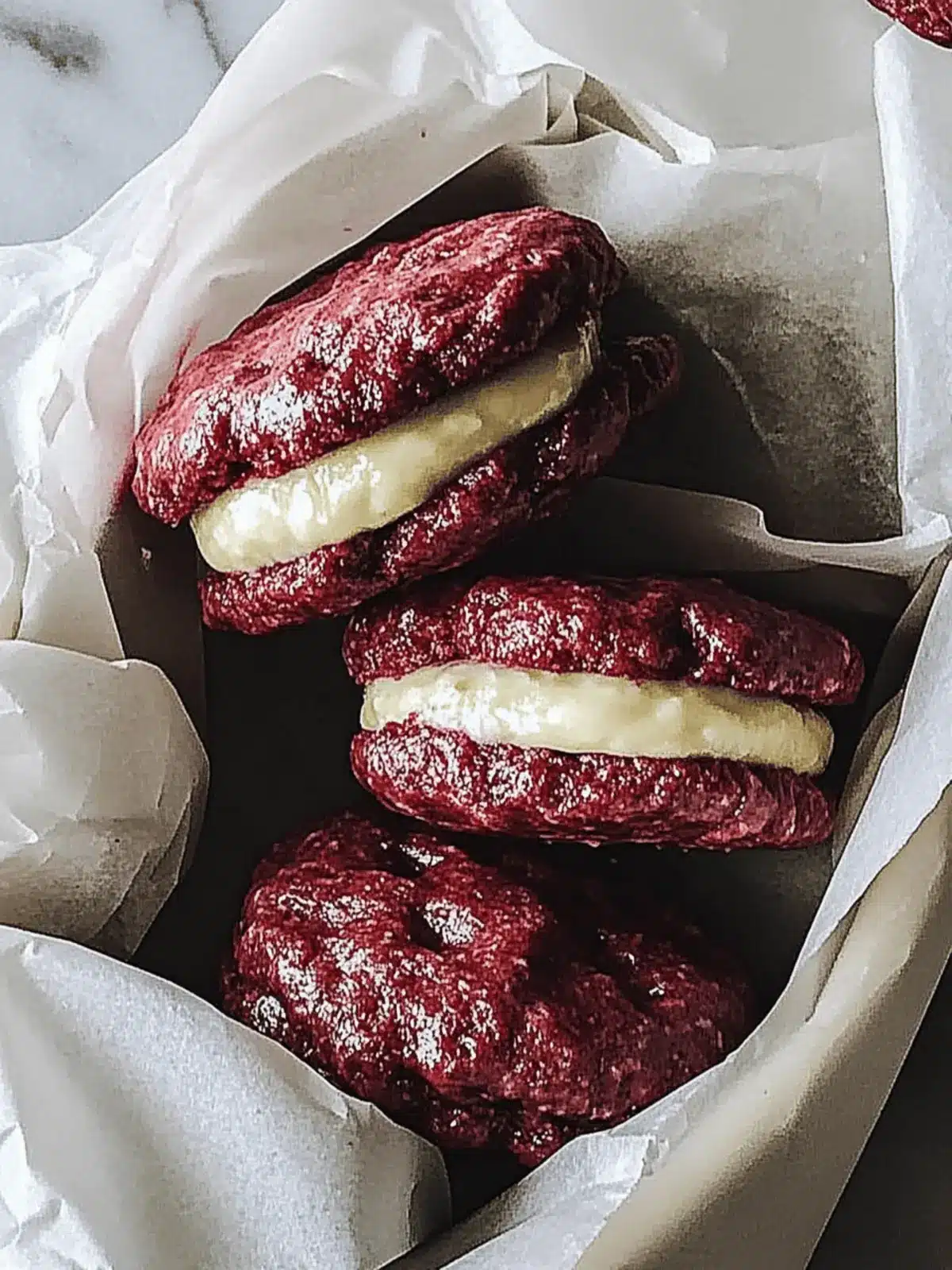 Red Velvet Crinkle Cookie Sandwiches