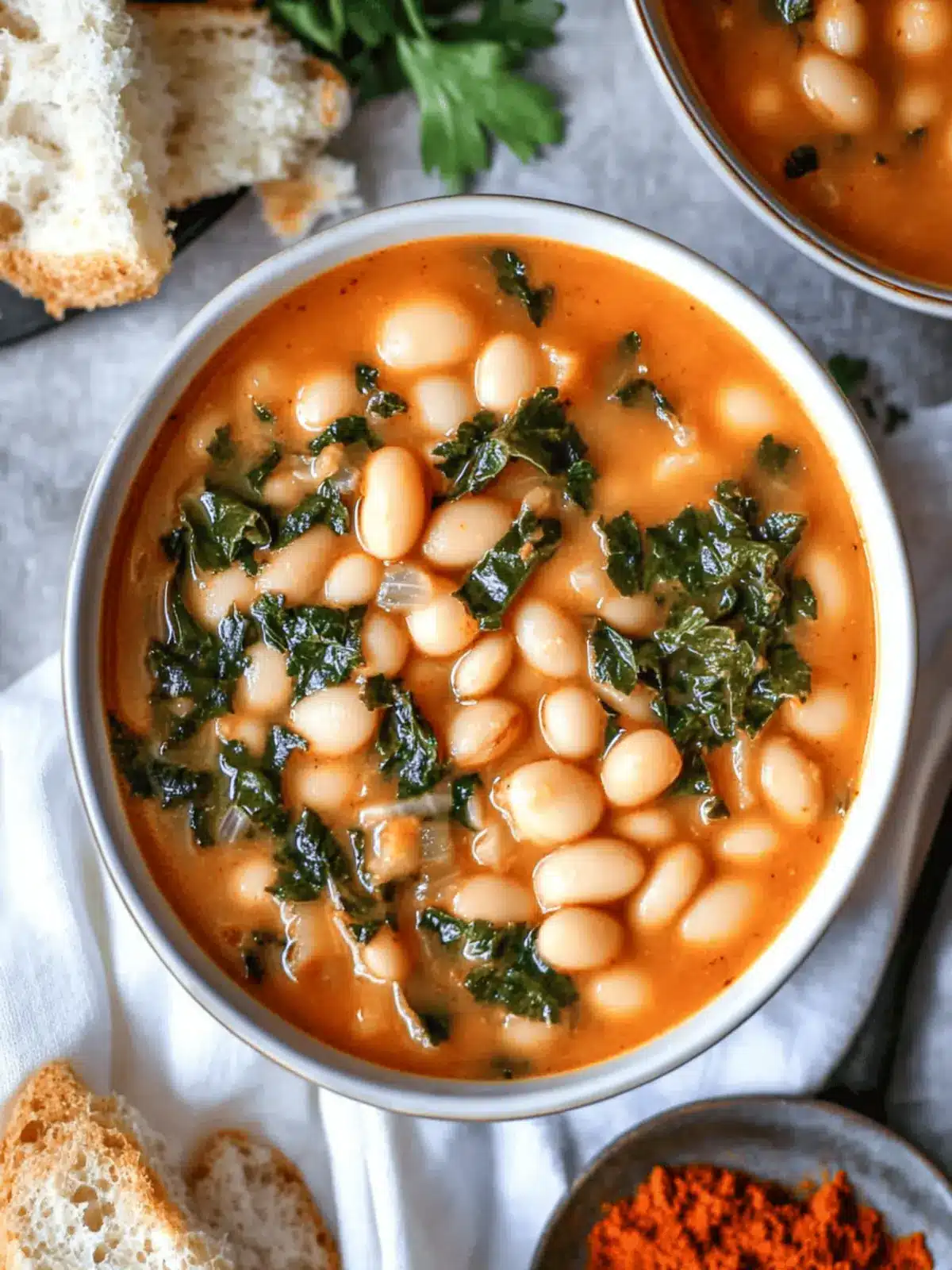 Mediterranean White Bean Soup with Harissa & Tahini