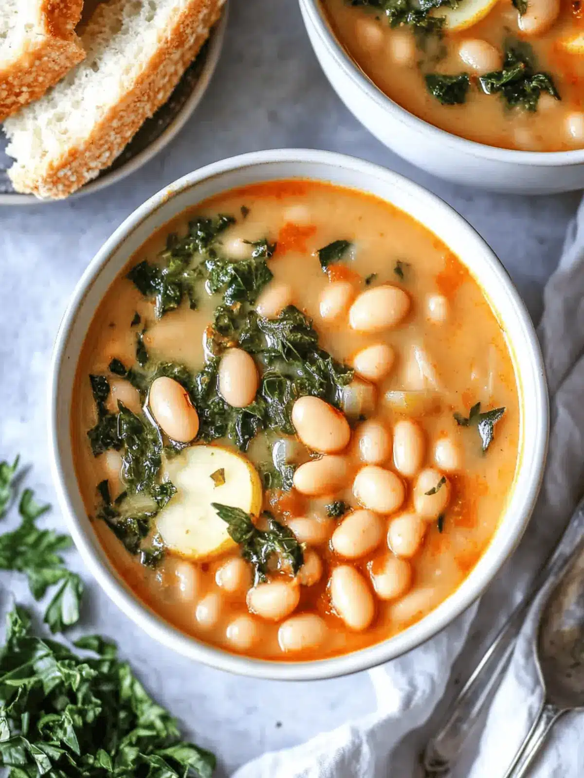 Mediterranean White Bean Soup with Harissa & Tahini