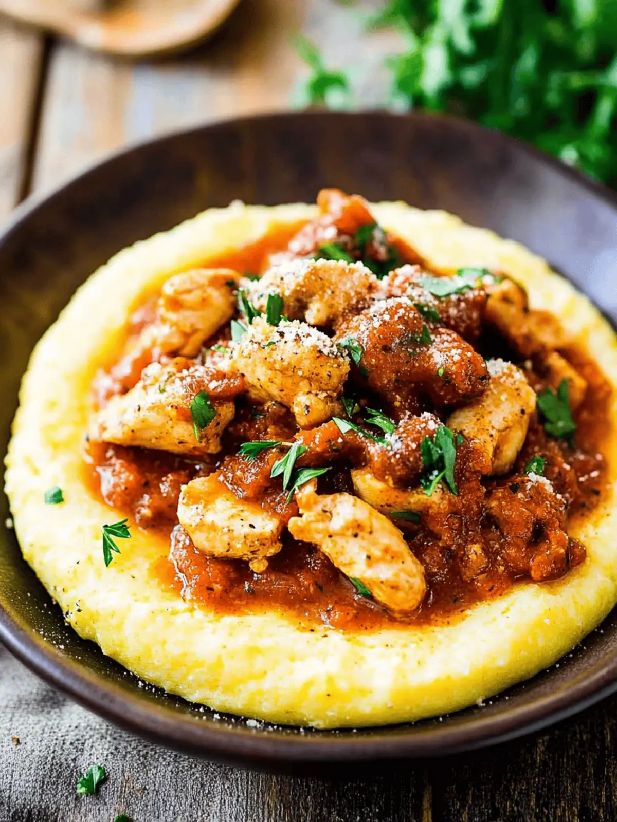 Savory Saucy Chicken and Sausage over Creamy Parmesan Polenta 3 Saucy Chicken and Sausage over Creamy Parmesan Polenta