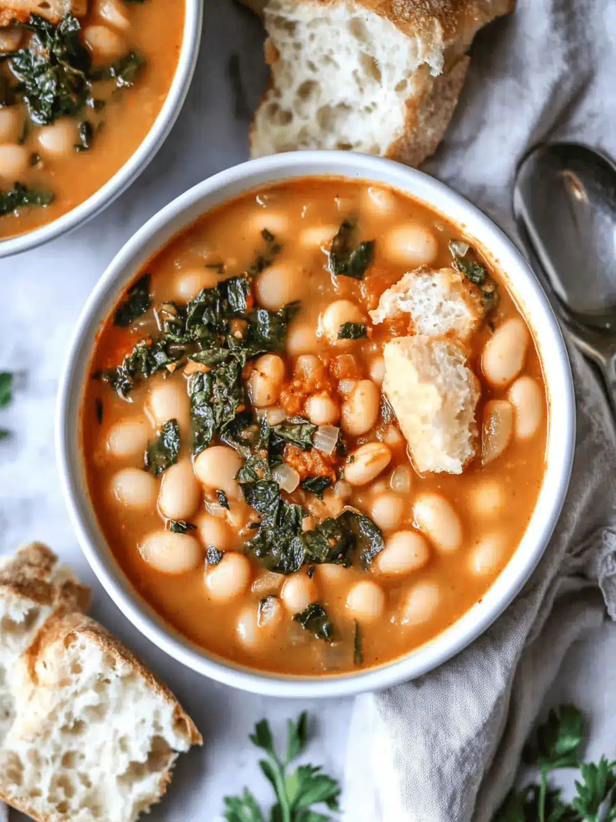 Mediterranean White Bean Soup with Harissa & Tahini