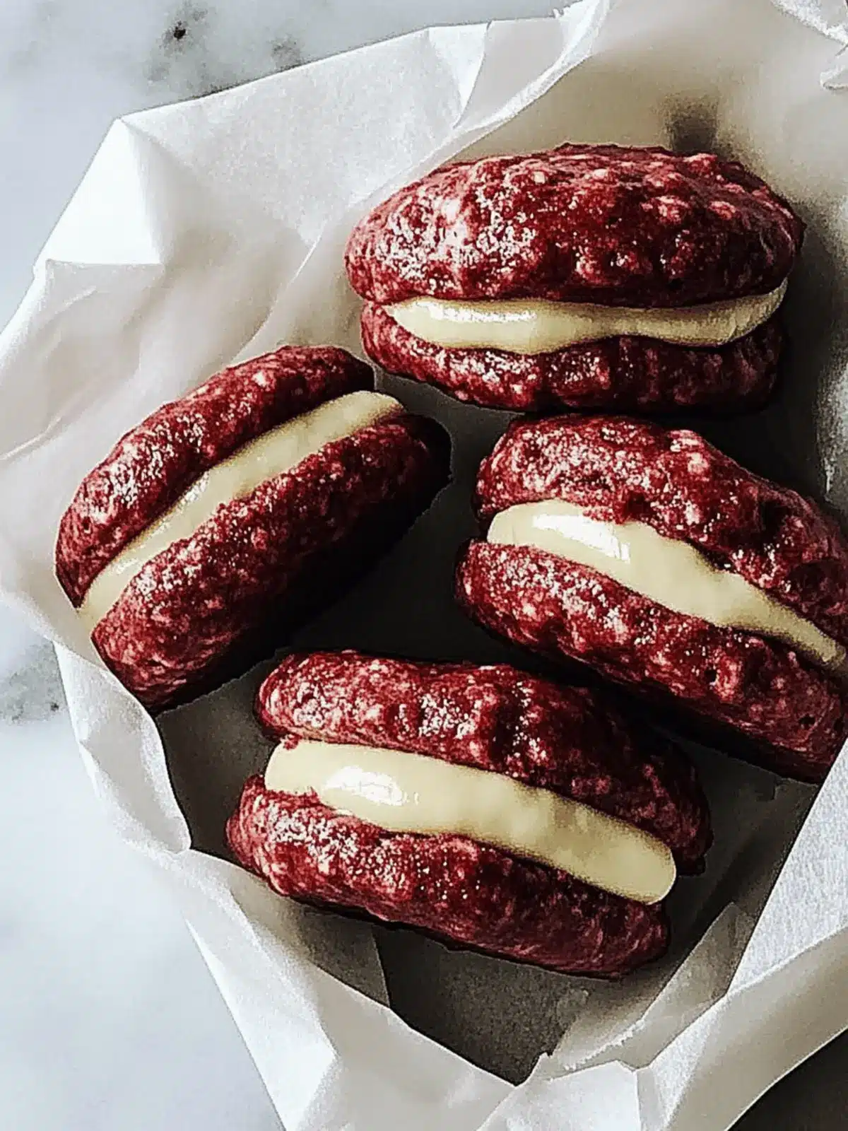 Red Velvet Crinkle Cookie Sandwiches