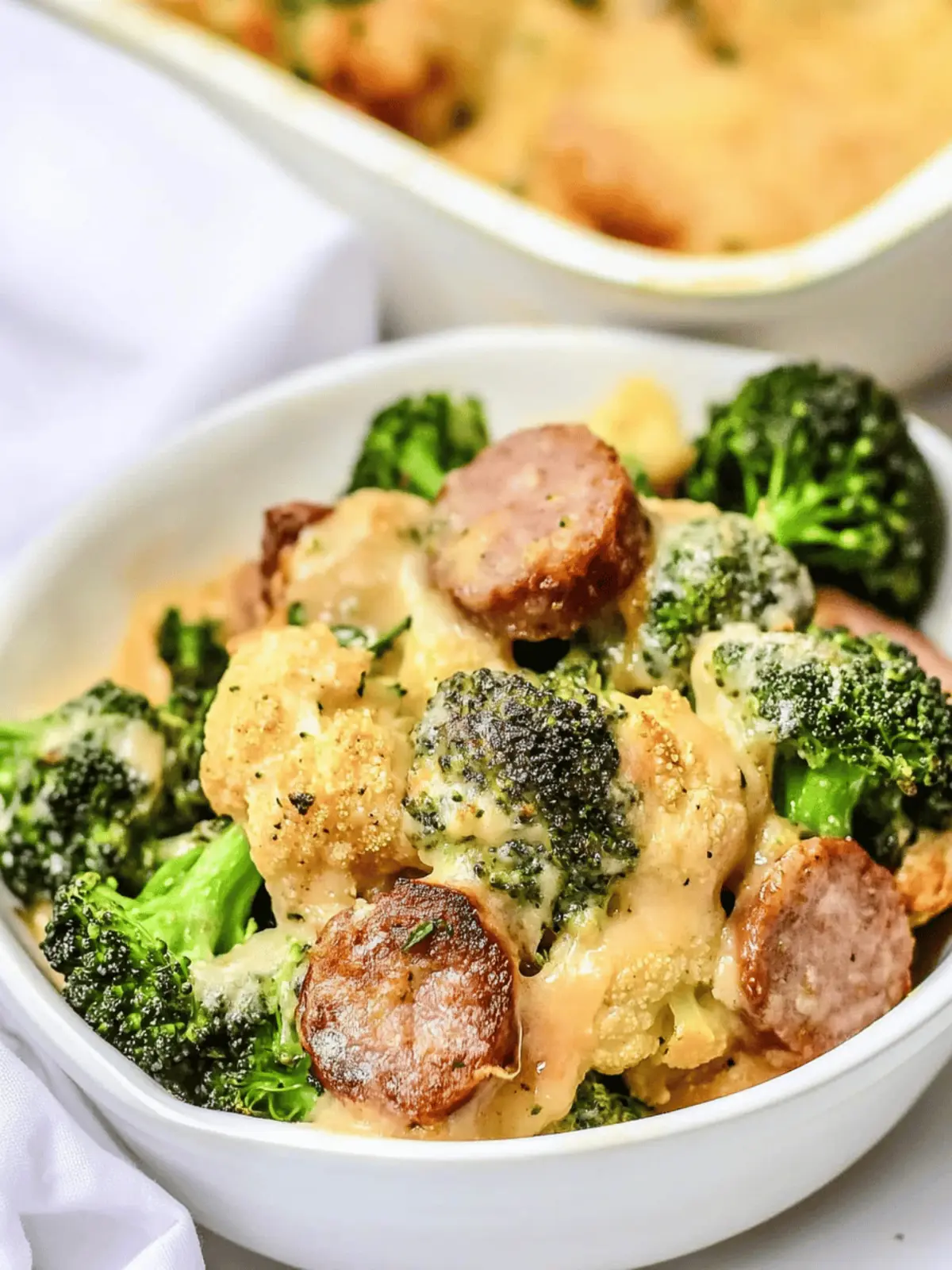 Keto Broccoli and Cauliflower Au Gratin With Sausage