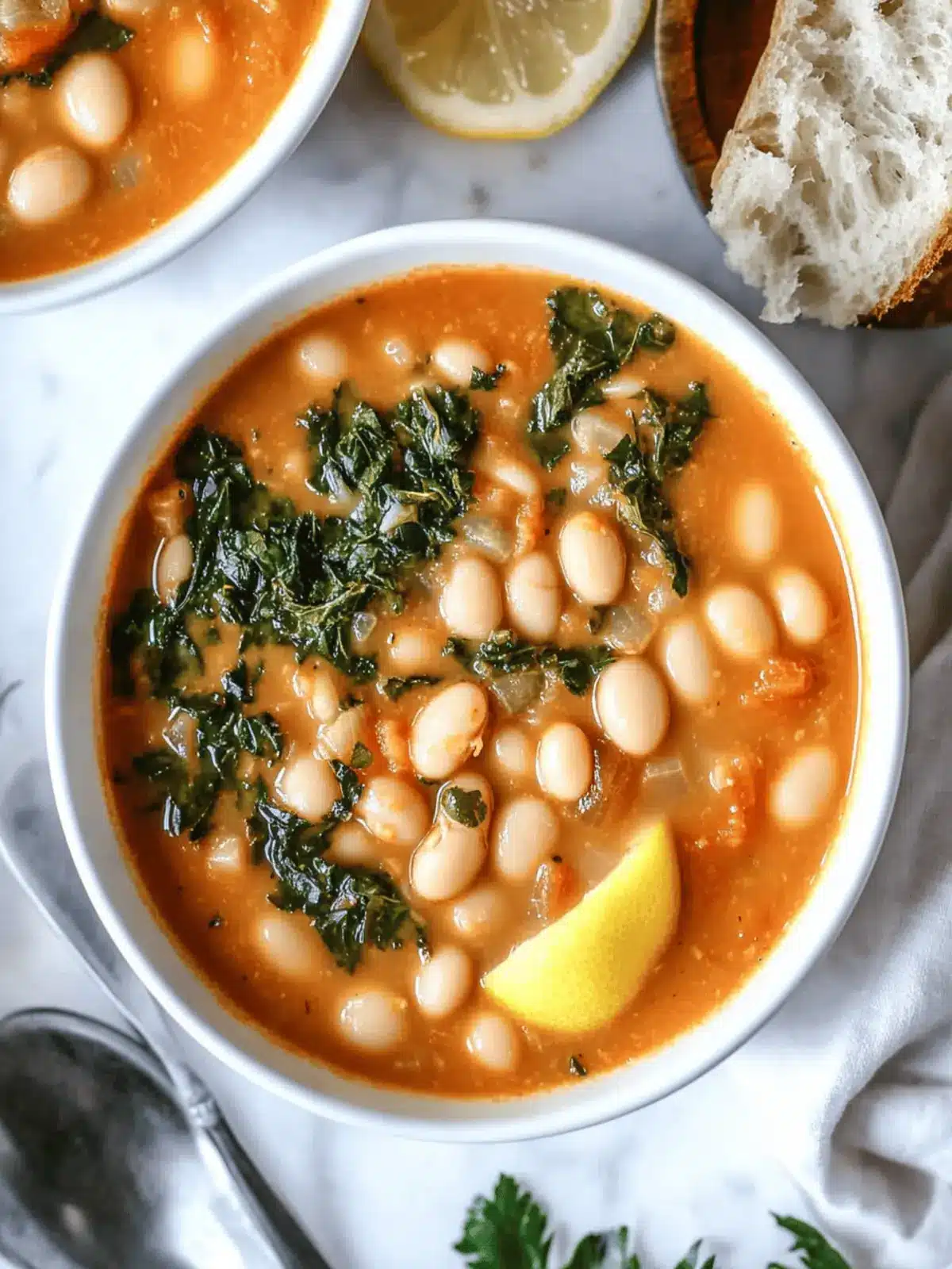 Mediterranean White Bean Soup with Harissa & Tahini