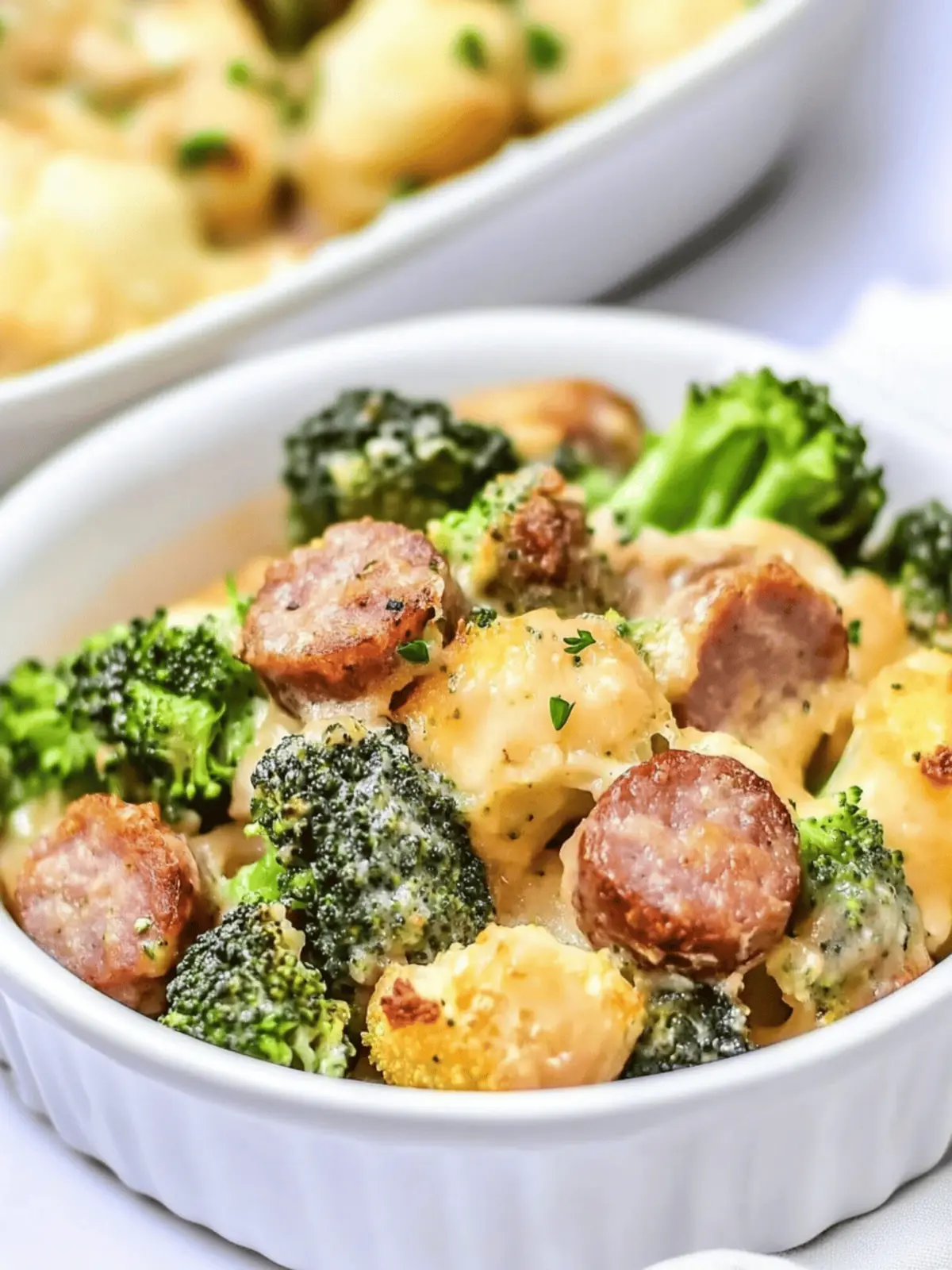 Keto Broccoli and Cauliflower Au Gratin With Sausage