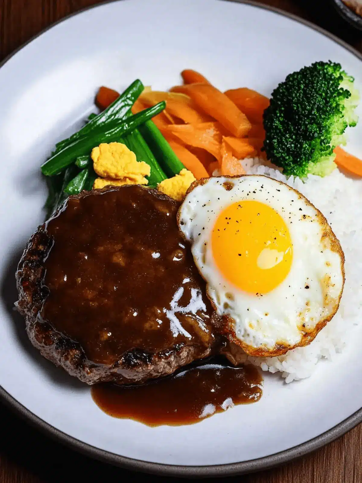 Japanese Hamburger Steak with Egg and Rice
