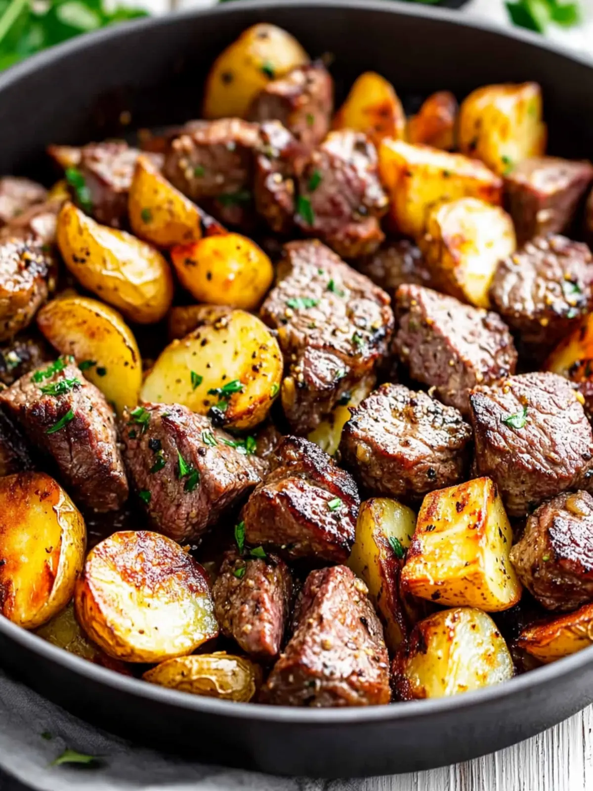 Garlic Butter Steak Bites and Potatoes