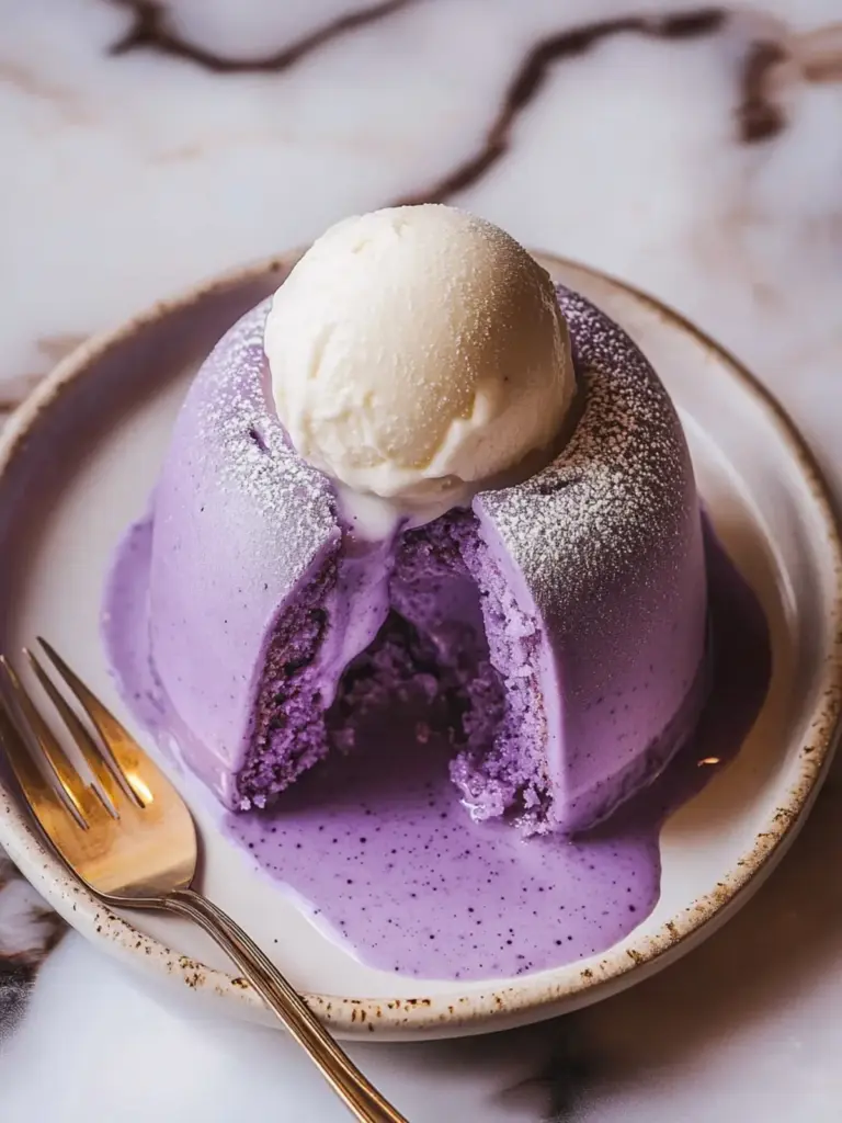 Ube Lava Cake with Vanilla Ice Cream