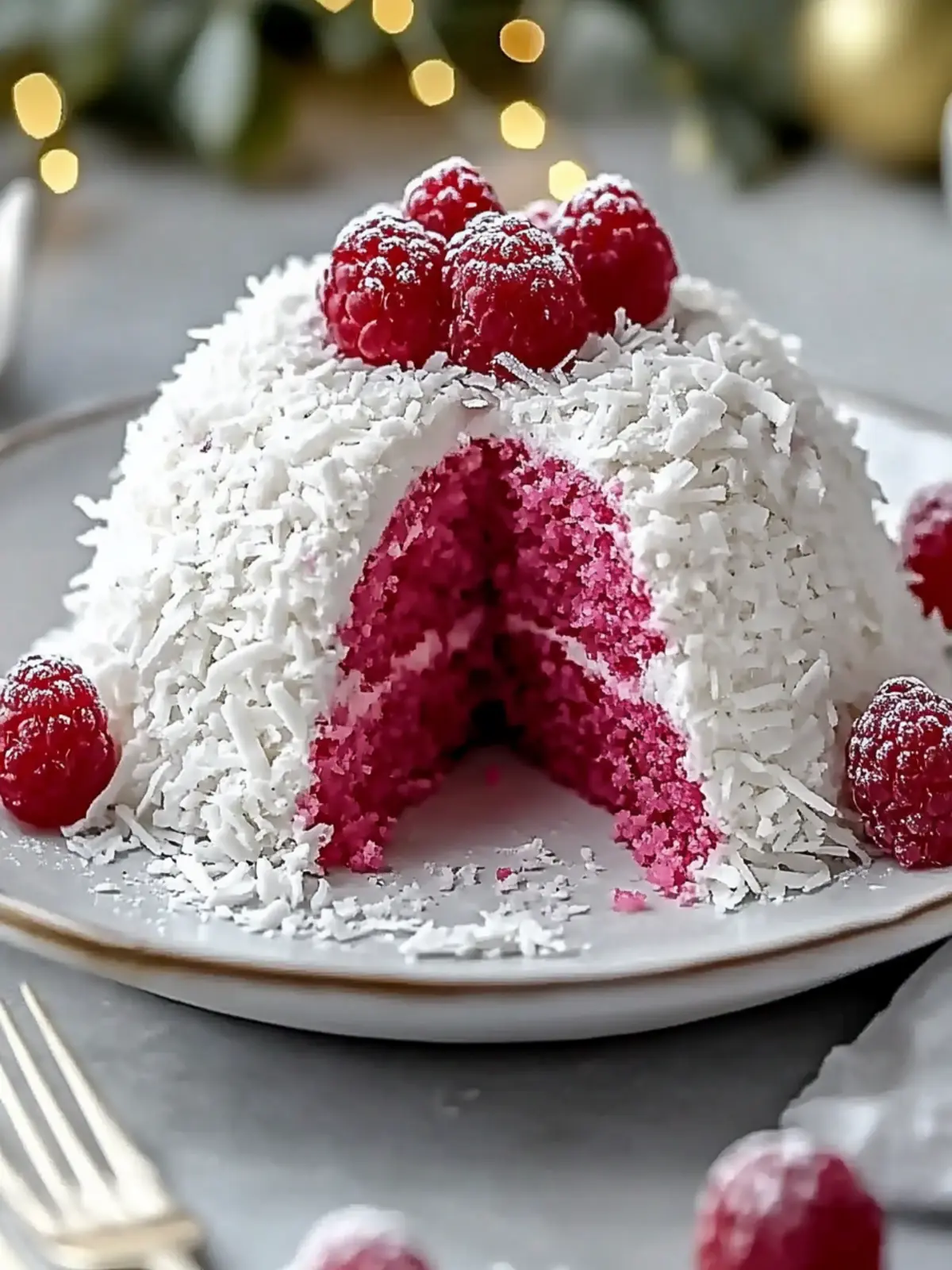 Raspberry Swirl Coconut Snowball Cake