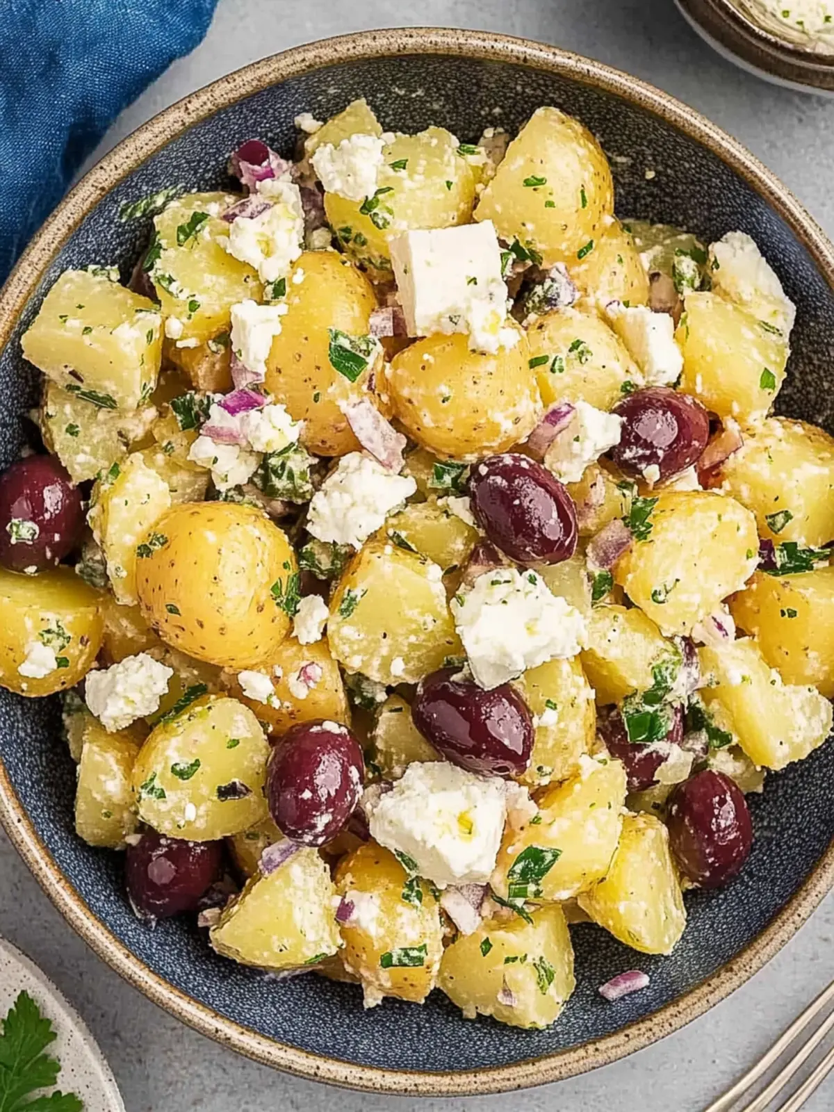 Delicious Greek Potato Salad with Feta, Olives & Zesty Vinaigrette 3 Greek Potato Salad with Feta, Olives & Zesty Herb Vinaigrette