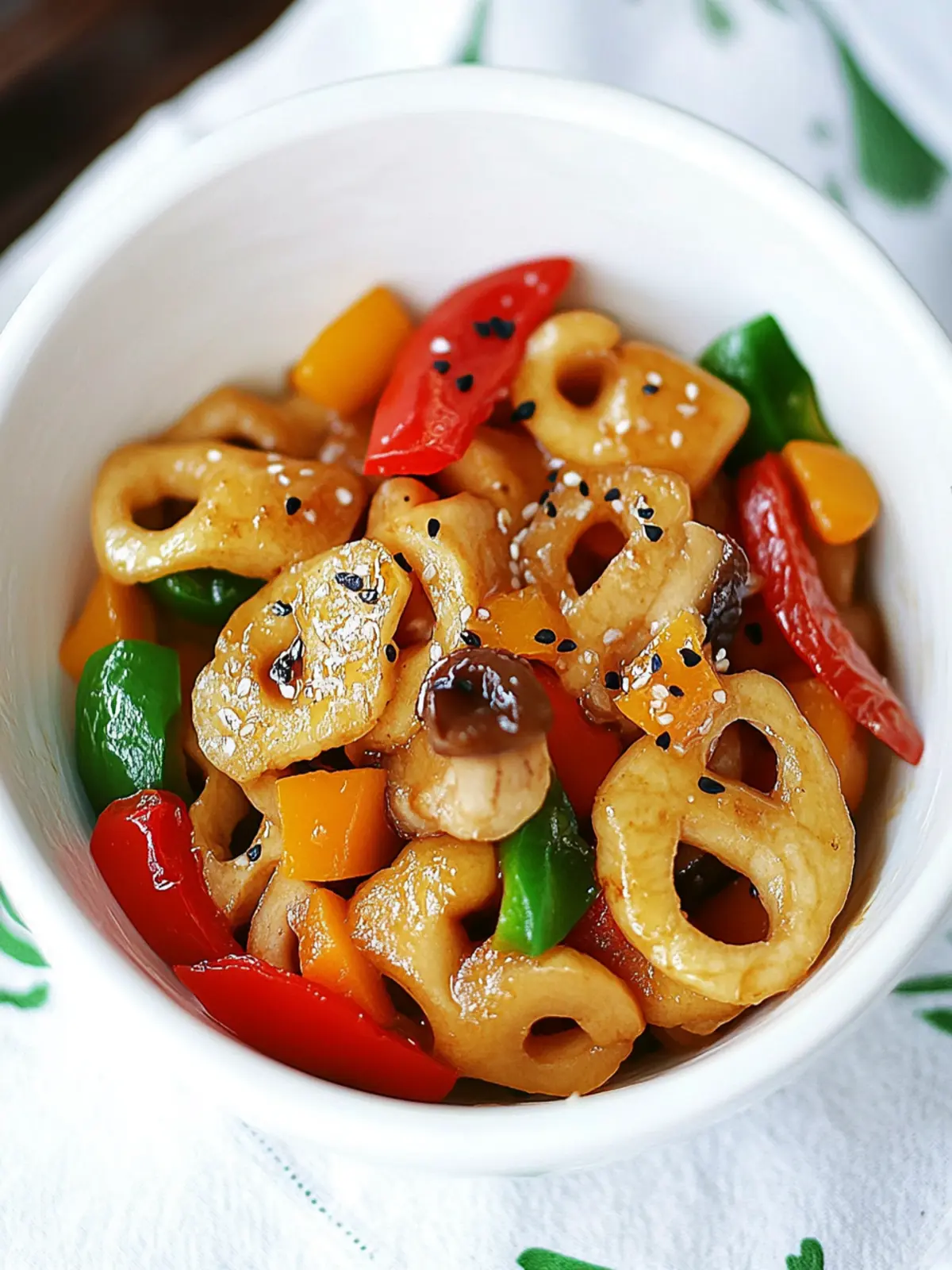 Stir-fried Lotus Root with Peppers and Mushrooms Bliss 5 Stir-fried Lotus Root with Peppers and Mushrooms