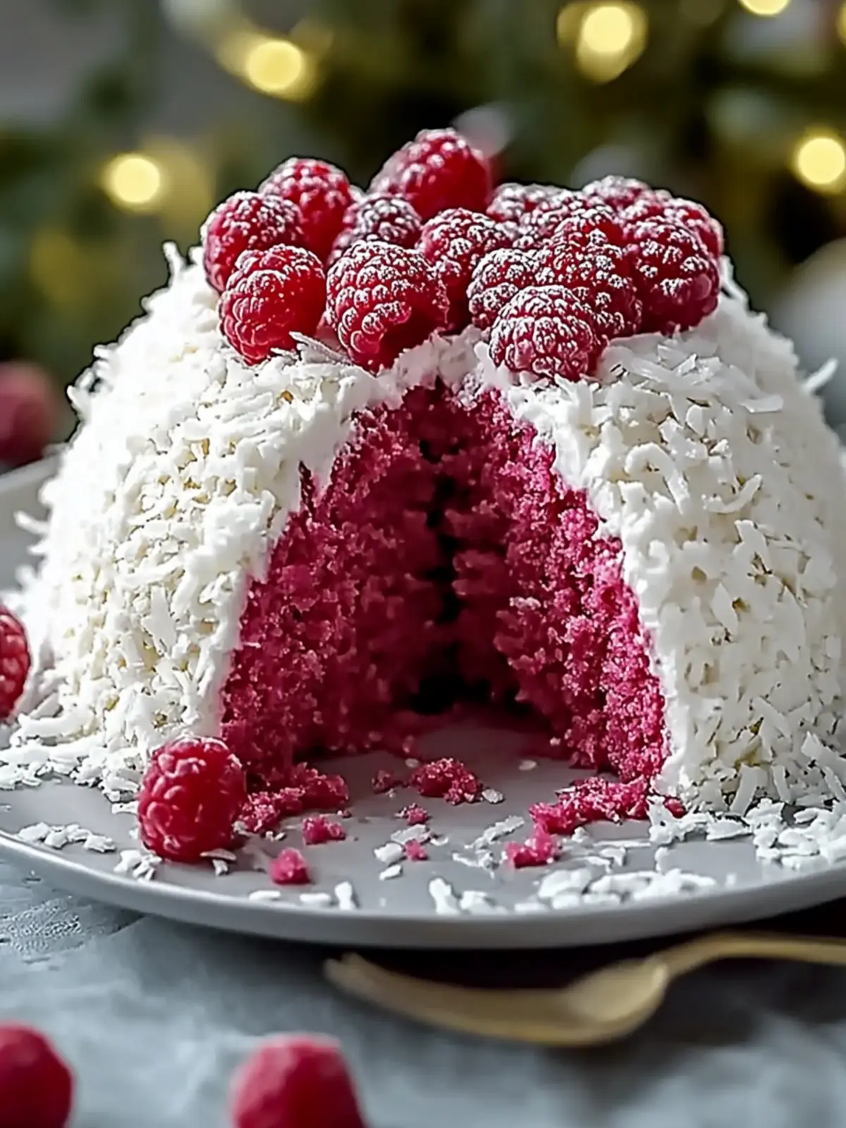 Raspberry Swirl Coconut Snowball Cake