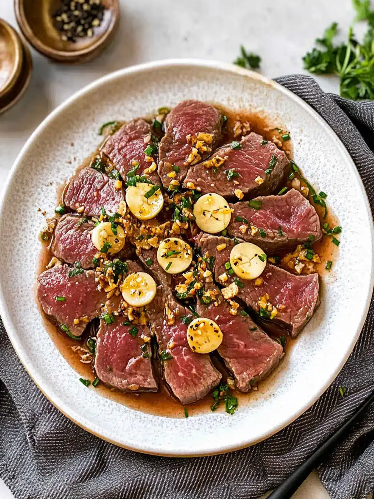 Beef Tataki with Garlic Chips & Ponzu: A Flavor Explosion 4 Beef Tataki with Garlic Chips & Ponzu