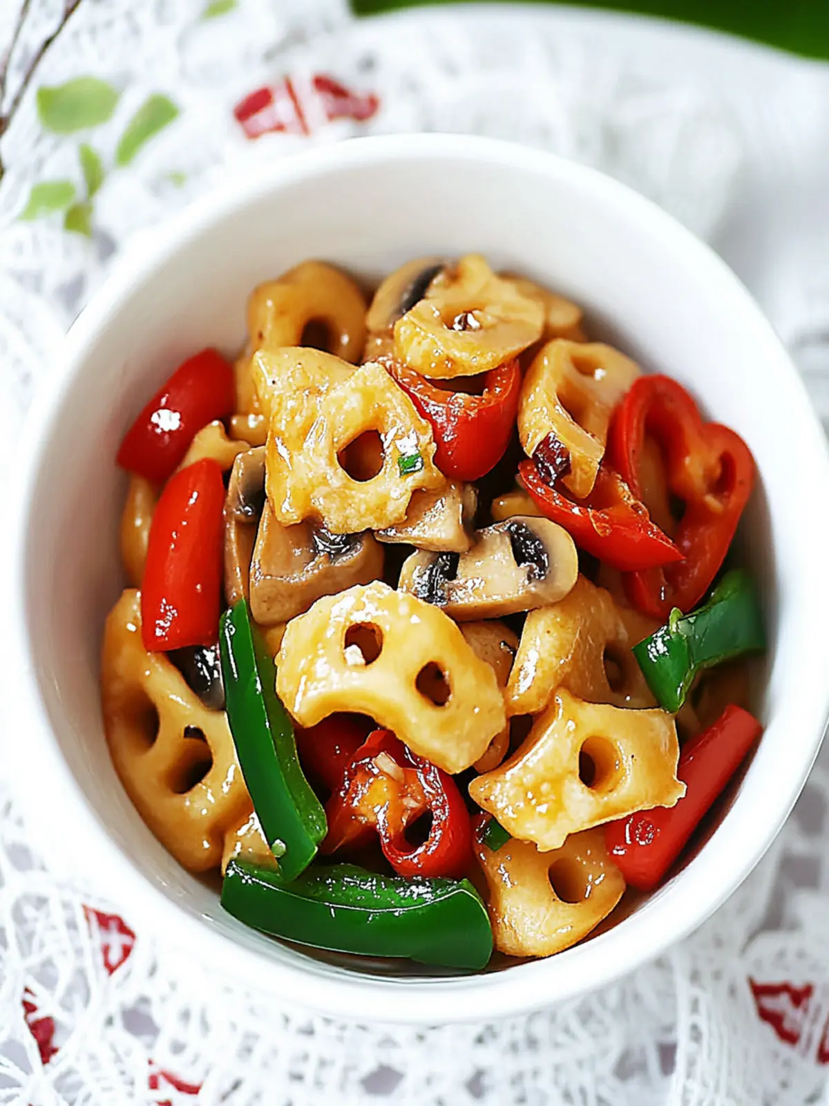 Stir-fried Lotus Root with Peppers and Mushrooms Bliss 4 Stir-fried Lotus Root with Peppers and Mushrooms