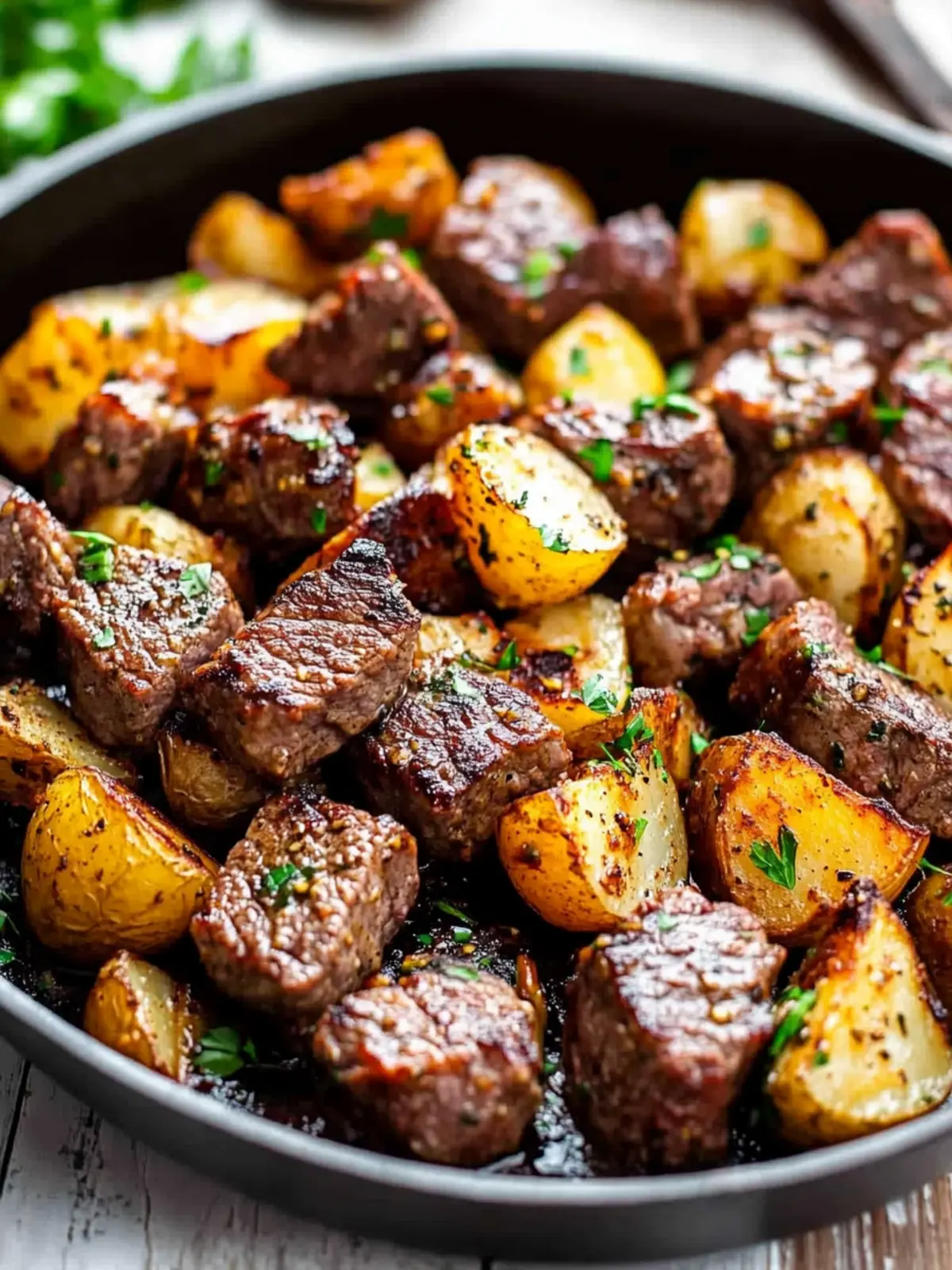 Garlic Butter Steak Bites and Potatoes