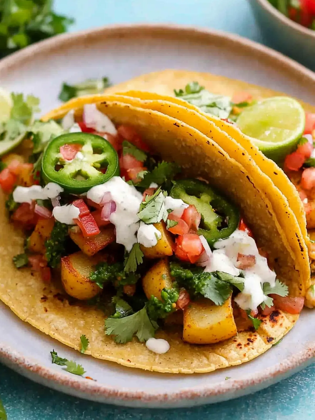 Crispy Potato Tacos with Jalapeño Cilantro Sauce Bliss 2 Potato Tacos with Jalapeño Cilantro Sauce