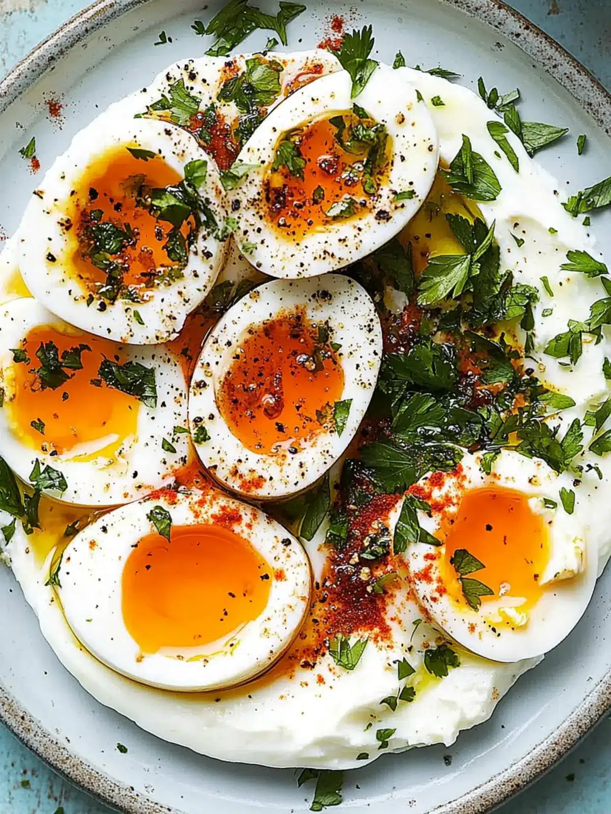 Jammy Eggs with Chili Butter and Garlic Yogurt