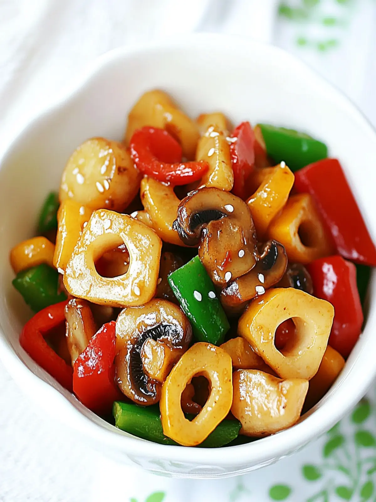 Stir-fried Lotus Root with Peppers and Mushrooms Bliss 2 Stir-fried Lotus Root with Peppers and Mushrooms