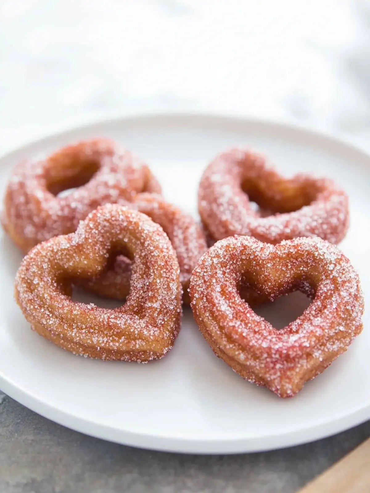 Sweetheart Heart-Shaped Churros with Strawberry Sugar Bliss 4 Heart-Shaped Churros Coated with Strawberry Sugar