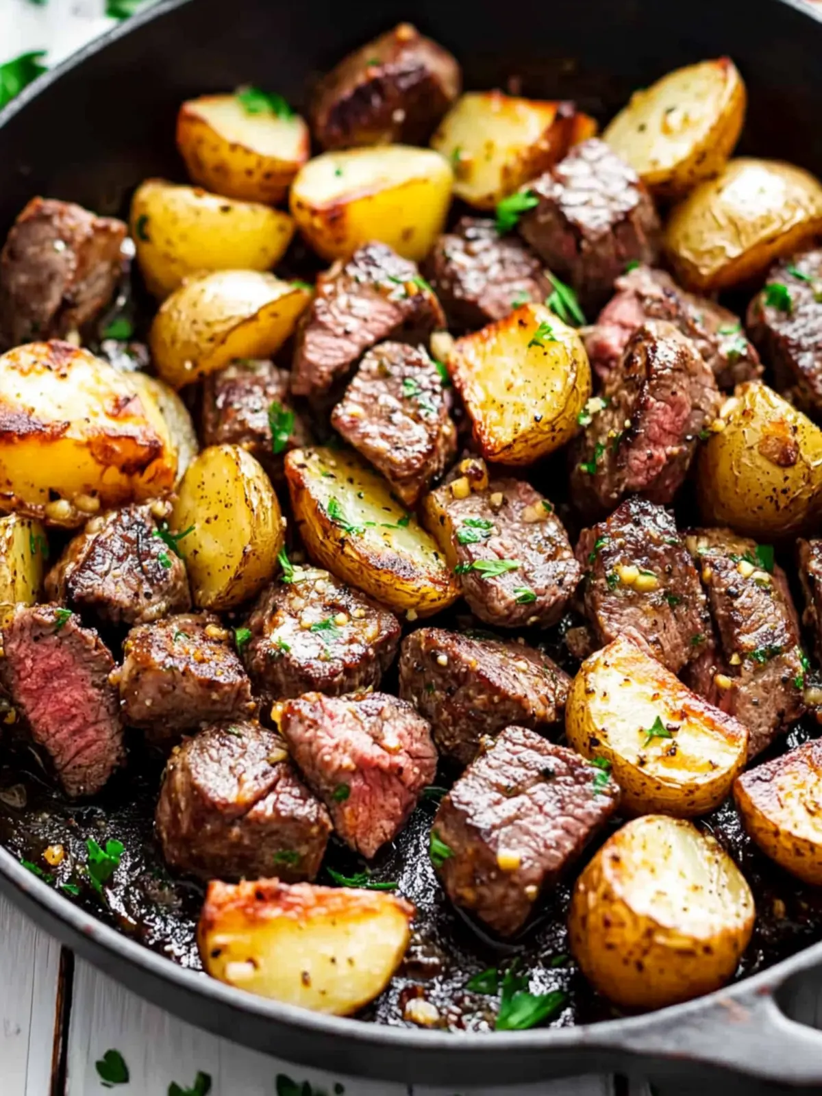 Garlic Butter Steak Bites and Potatoes