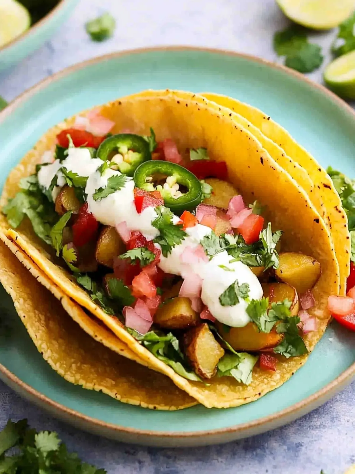 Crispy Potato Tacos with Jalapeño Cilantro Sauce Bliss 3 Potato Tacos with Jalapeño Cilantro Sauce