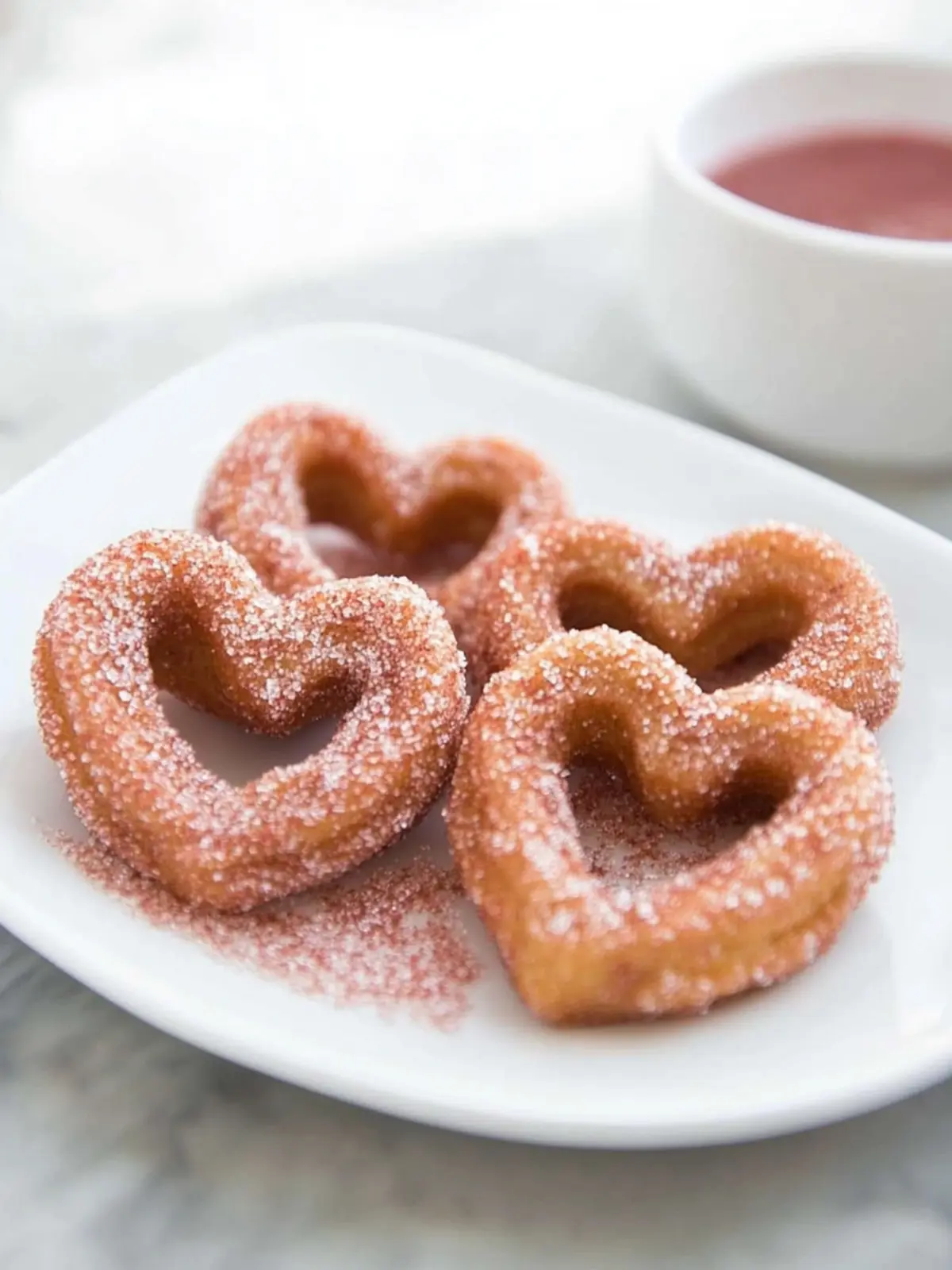 Sweetheart Heart-Shaped Churros with Strawberry Sugar Bliss 2 Heart-Shaped Churros Coated with Strawberry Sugar