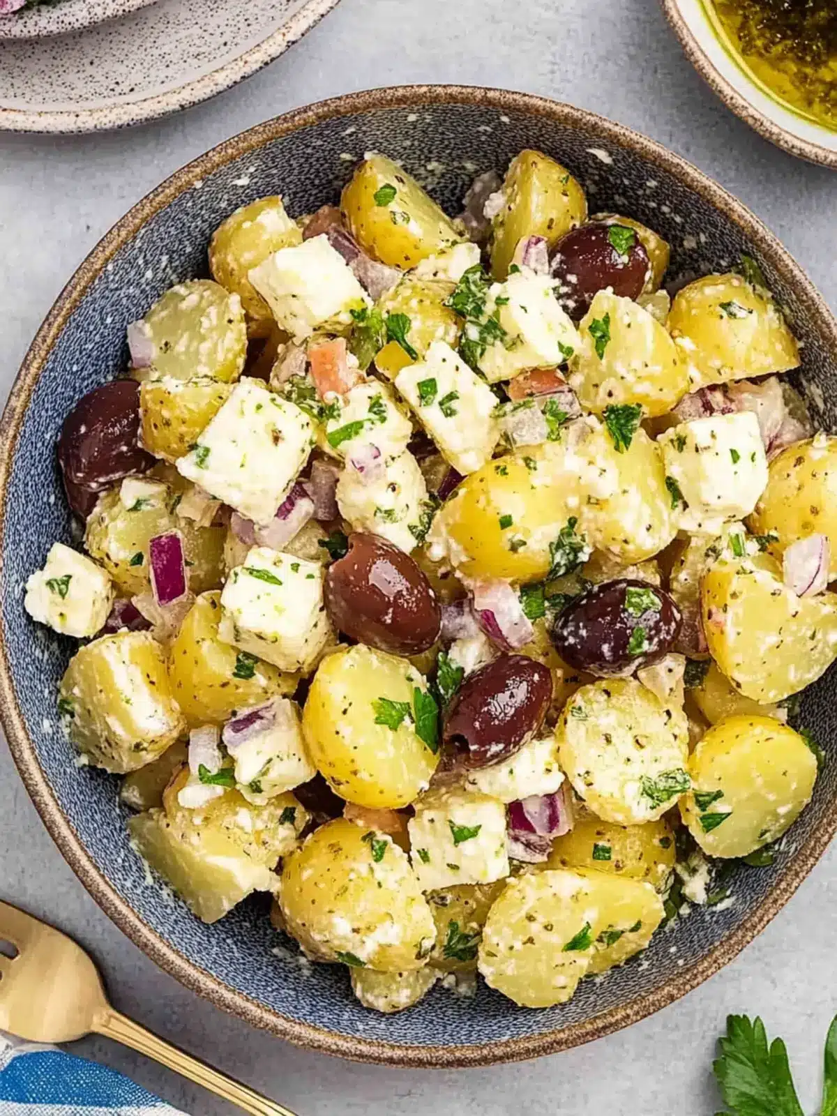 Delicious Greek Potato Salad with Feta, Olives & Zesty Vinaigrette 2 Greek Potato Salad with Feta, Olives & Zesty Herb Vinaigrette
