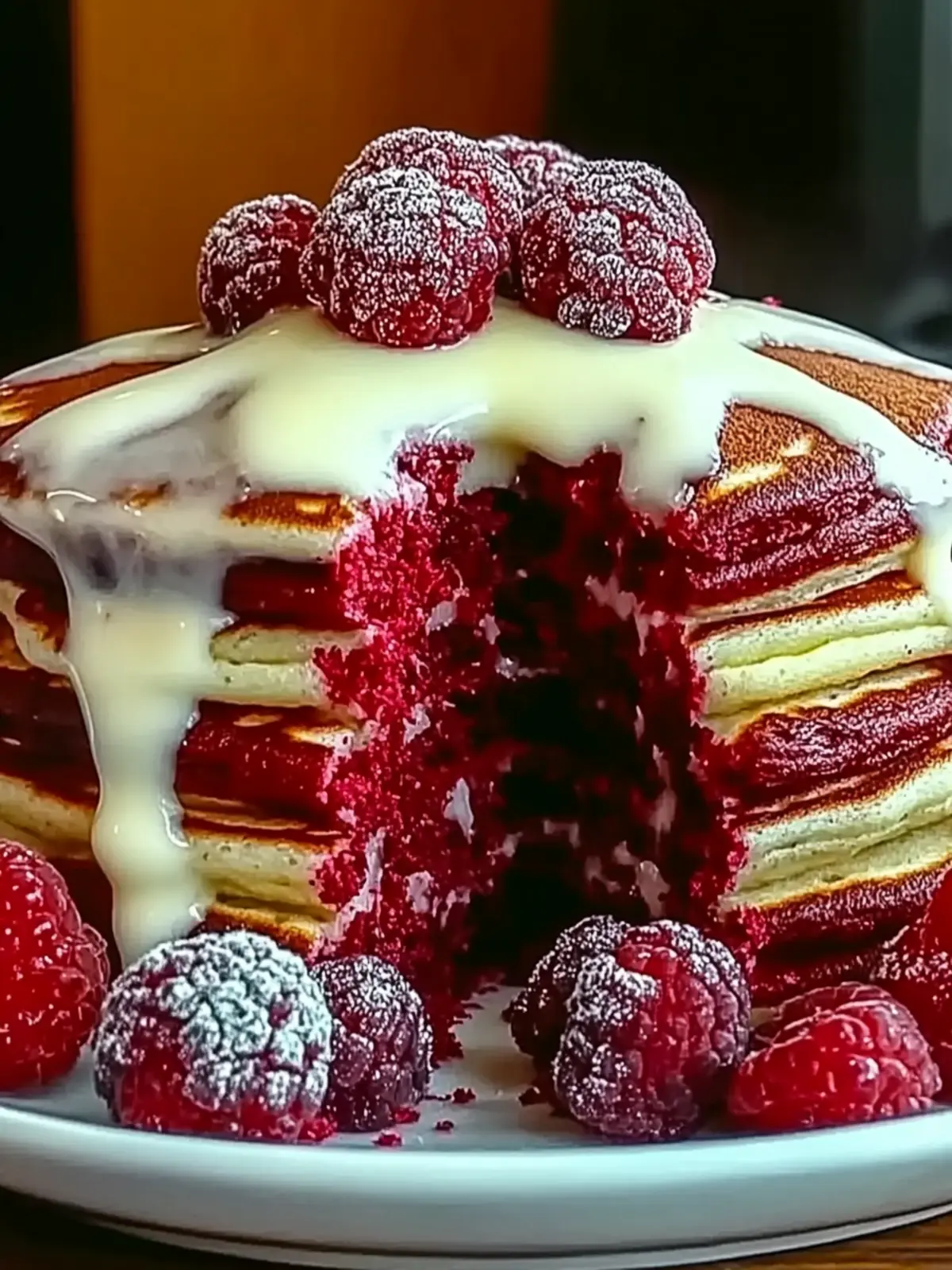 Irresistible Red Velvet Pancakes with Cream Cheese Glaze 4 Red Velvet Pancakes