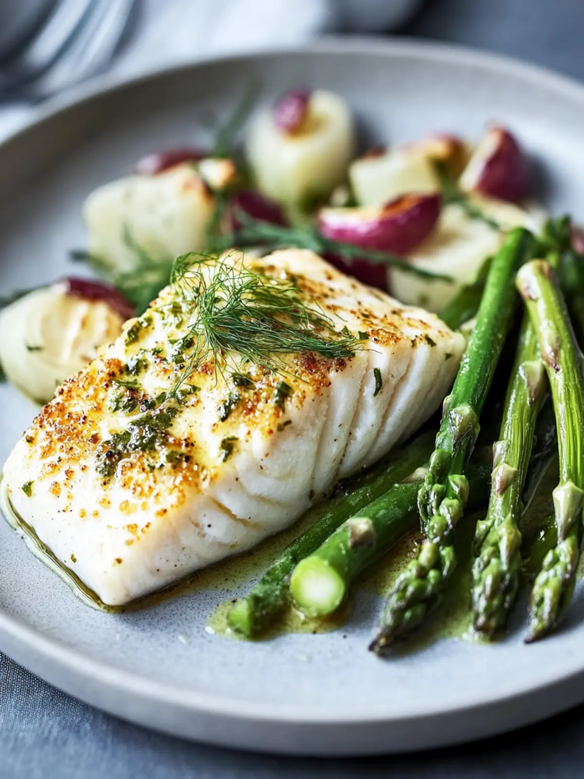Savory Fennel Crusted Halibut with Asparagus Delight 2 Fennel Crusted Halibut with Asparagus