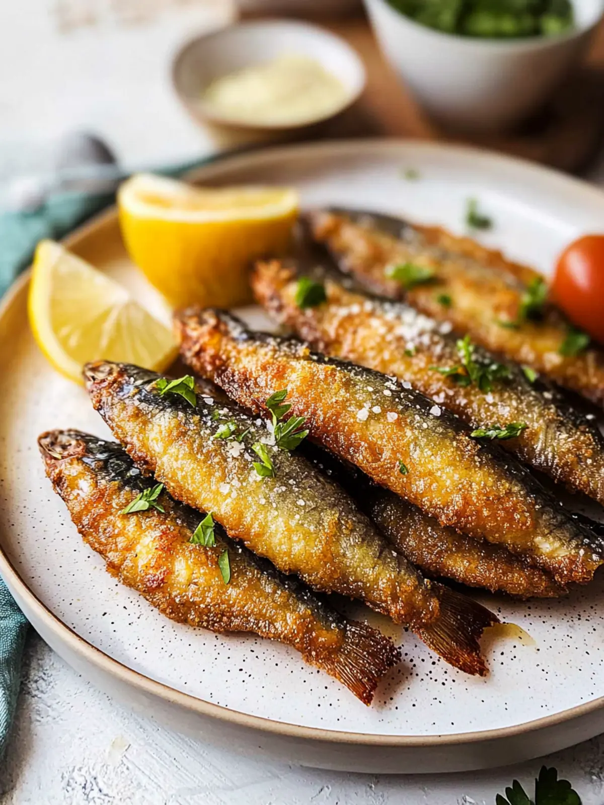 Crispy Fried Sardines with Zesty Lemon & Herb Twist 4 Fried Sardines