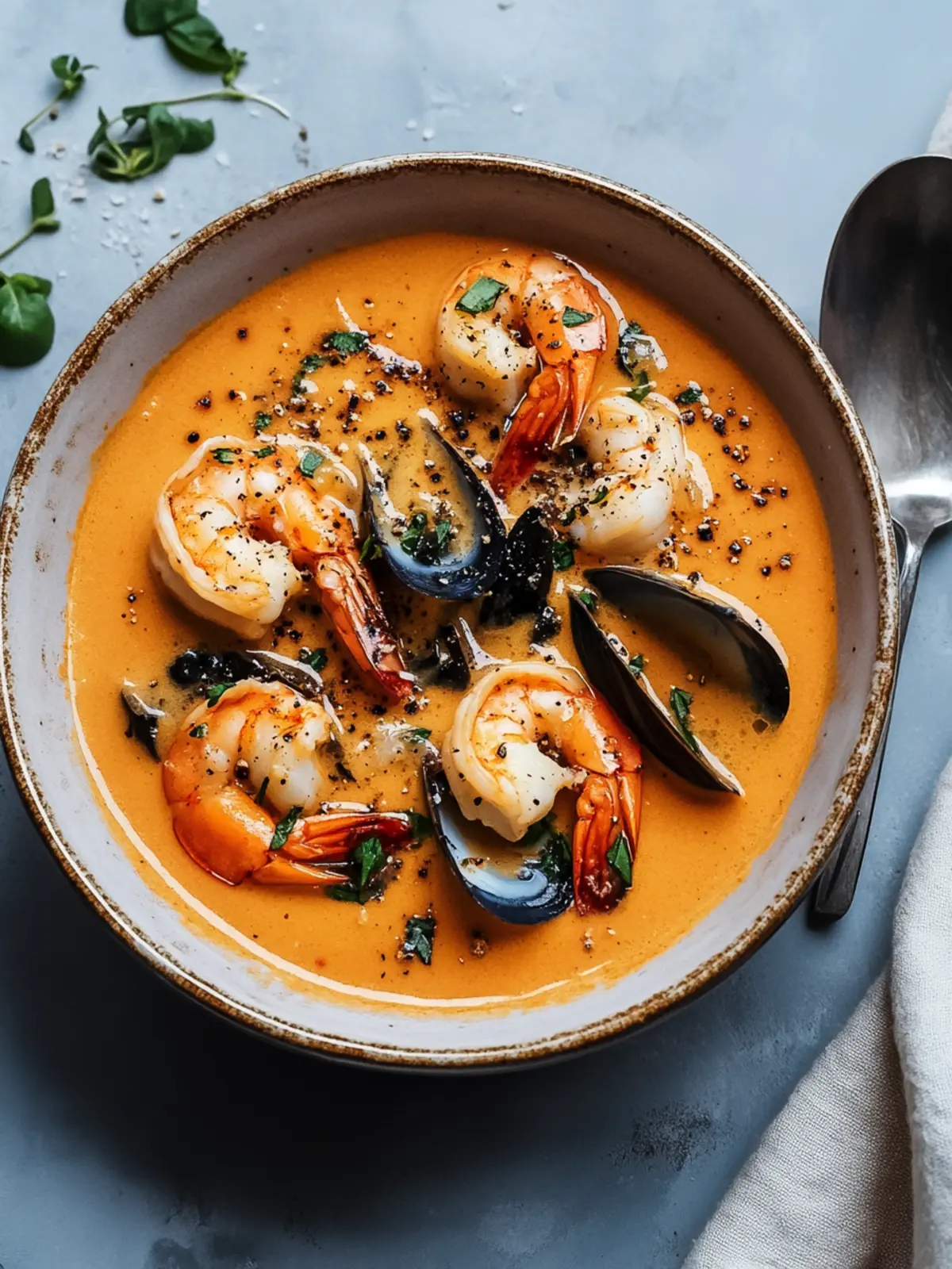 Creamy Spiced Seafood Bisque with Crunchy Prawn Croutons 2 Spiced Seafood Bisque
