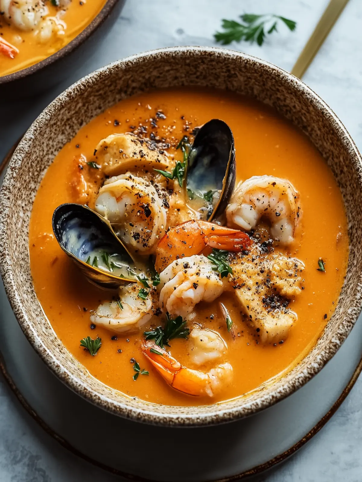 Creamy Spiced Seafood Bisque with Crunchy Prawn Croutons 5 Spiced Seafood Bisque