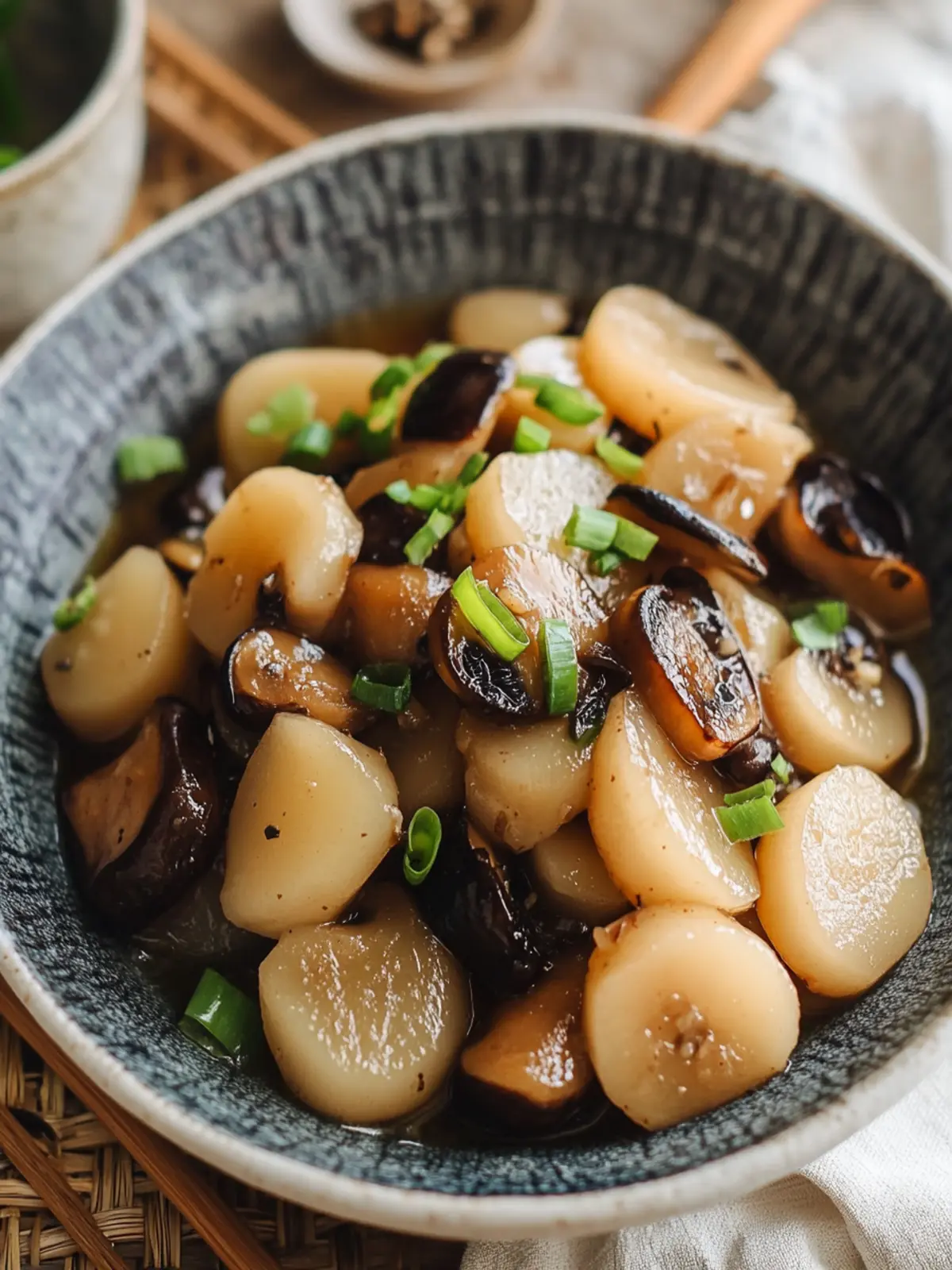 Savory Braised Daikon with Shiitake Mushrooms Bliss 2 Braised Daikon with Shiitake Mushrooms
