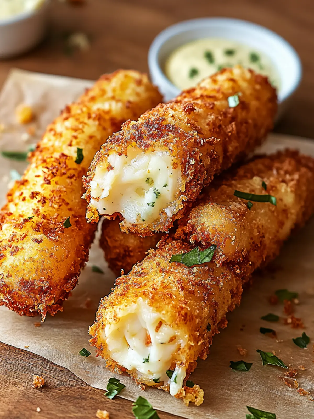 Crispy Jumbo Lump Crab Mozzarella Sticks with Zesty Remoulade 5 Crispy Jumbo Lump Crab Mozzarella Sticks