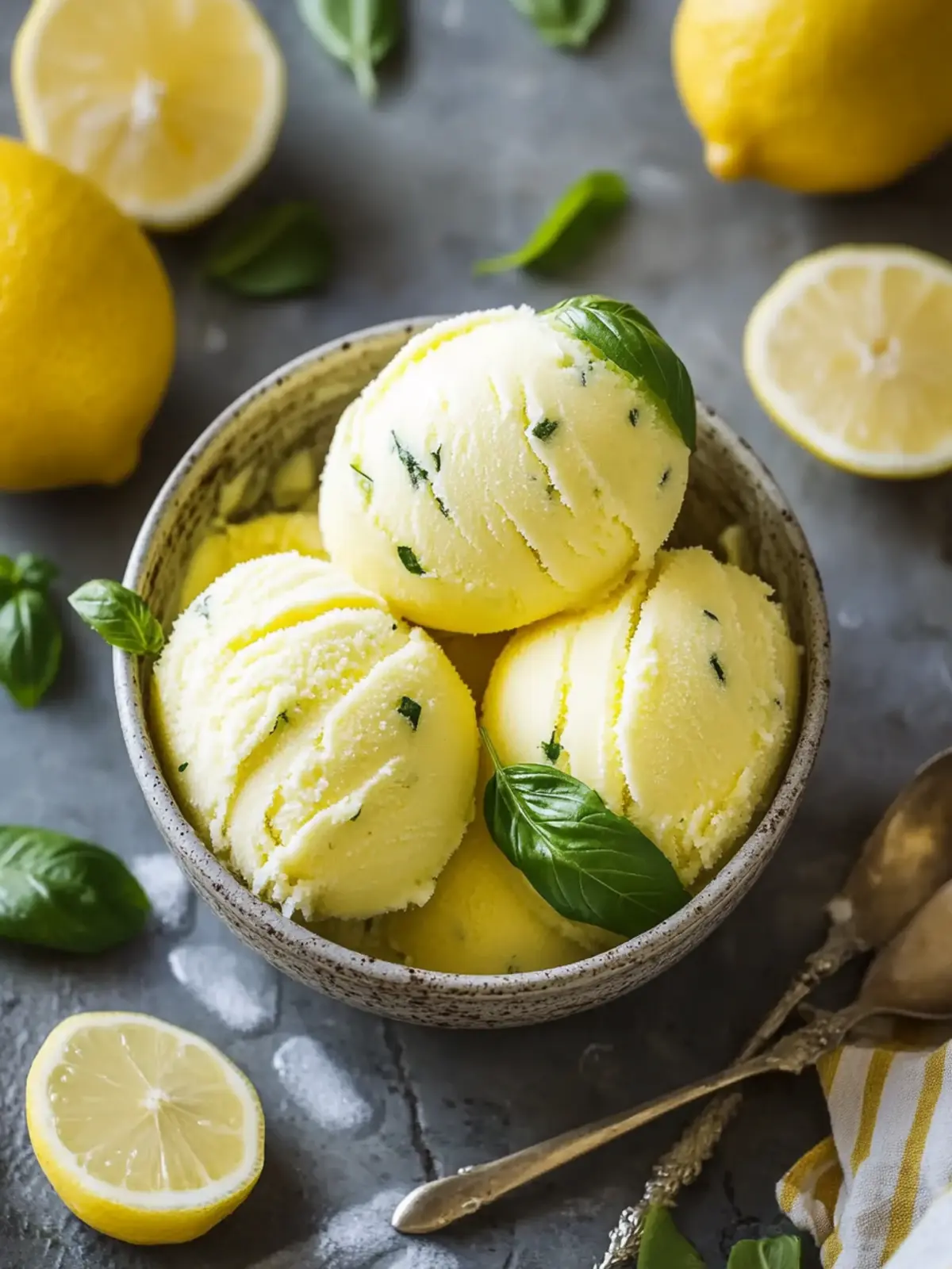 Refreshing Lemon Basil Sorbet - A Homemade Summer Delight 2 Lemon Basil Sorbet