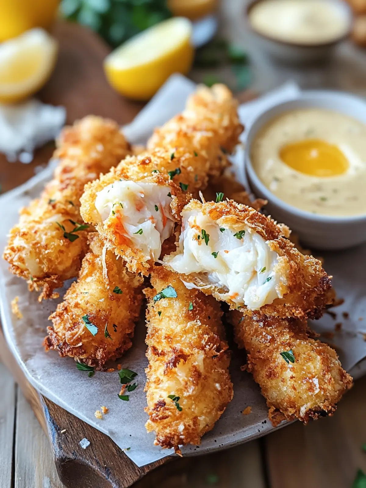 Crispy Jumbo Lump Crab Mozzarella Sticks with Zesty Remoulade 2 Crispy Jumbo Lump Crab Mozzarella Sticks