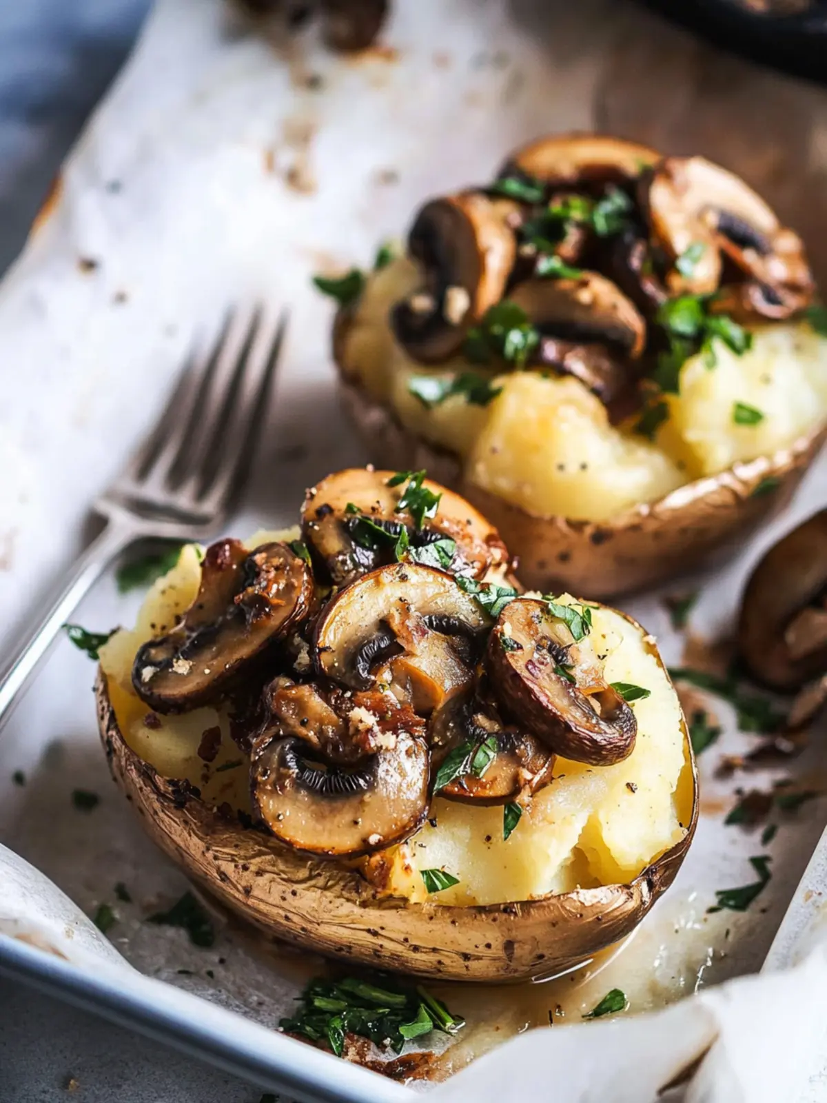 Irresistibly Cheesy Stuffed Baked Potatoes with Mushrooms 2 Stuffed Baked Potatoes with Mushrooms