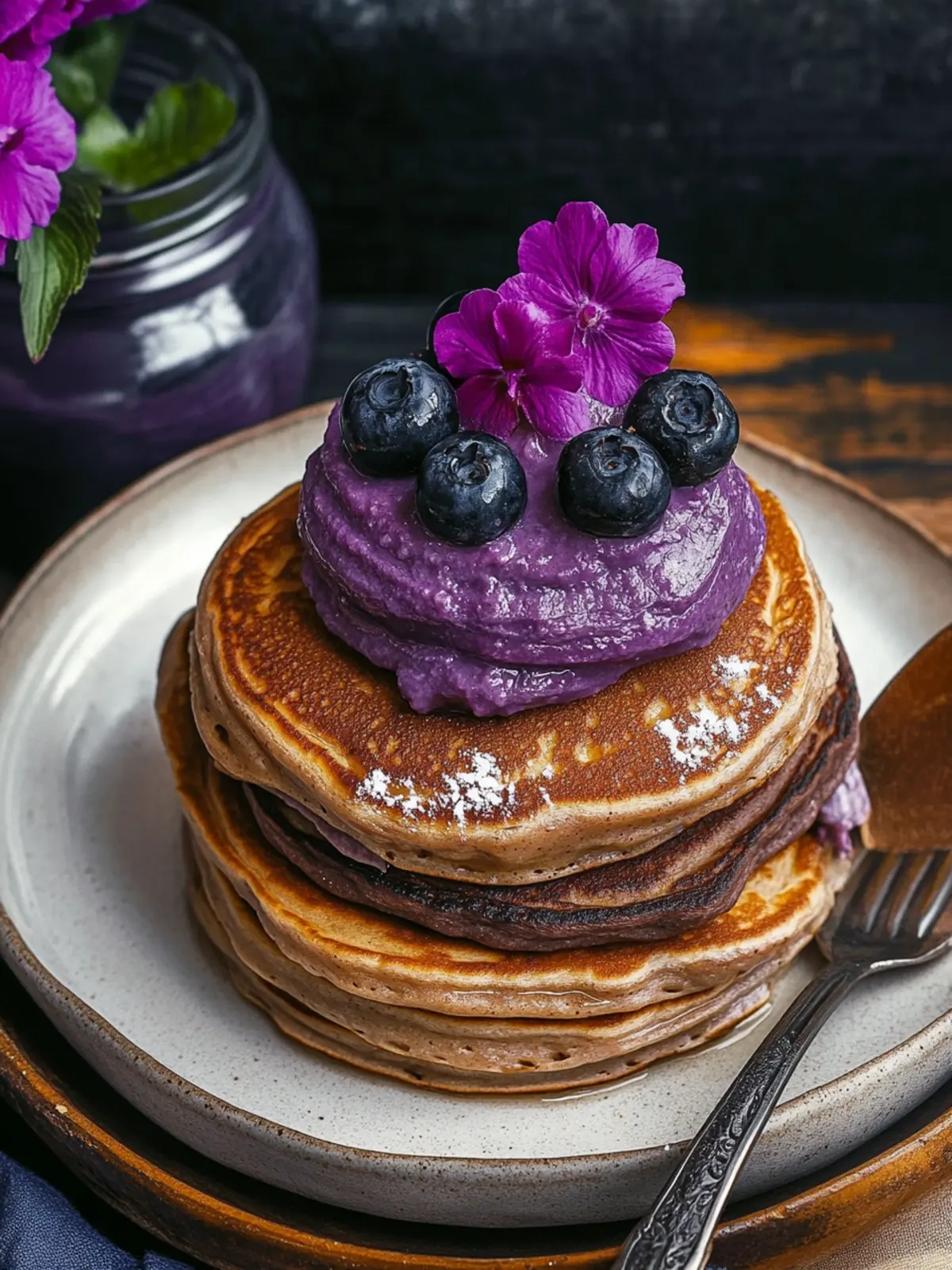 Fluffy Vegan Ube Pancakes for a Vibrant Breakfast Bliss 2 Ube Pancakes