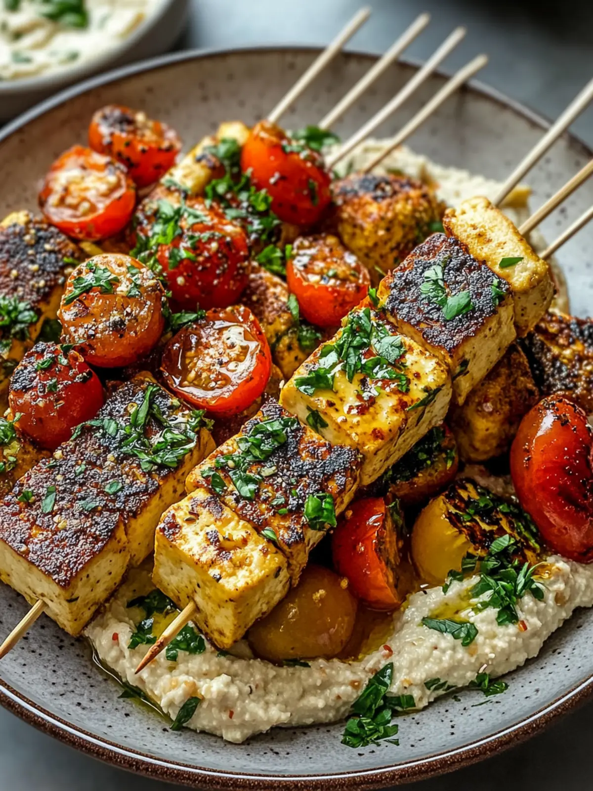 Delicious Za’atar Tofu Skewers with Hummus and Tomato Salad 5 Za’atar Tofu Skewers with Hummus and Tomato Salad