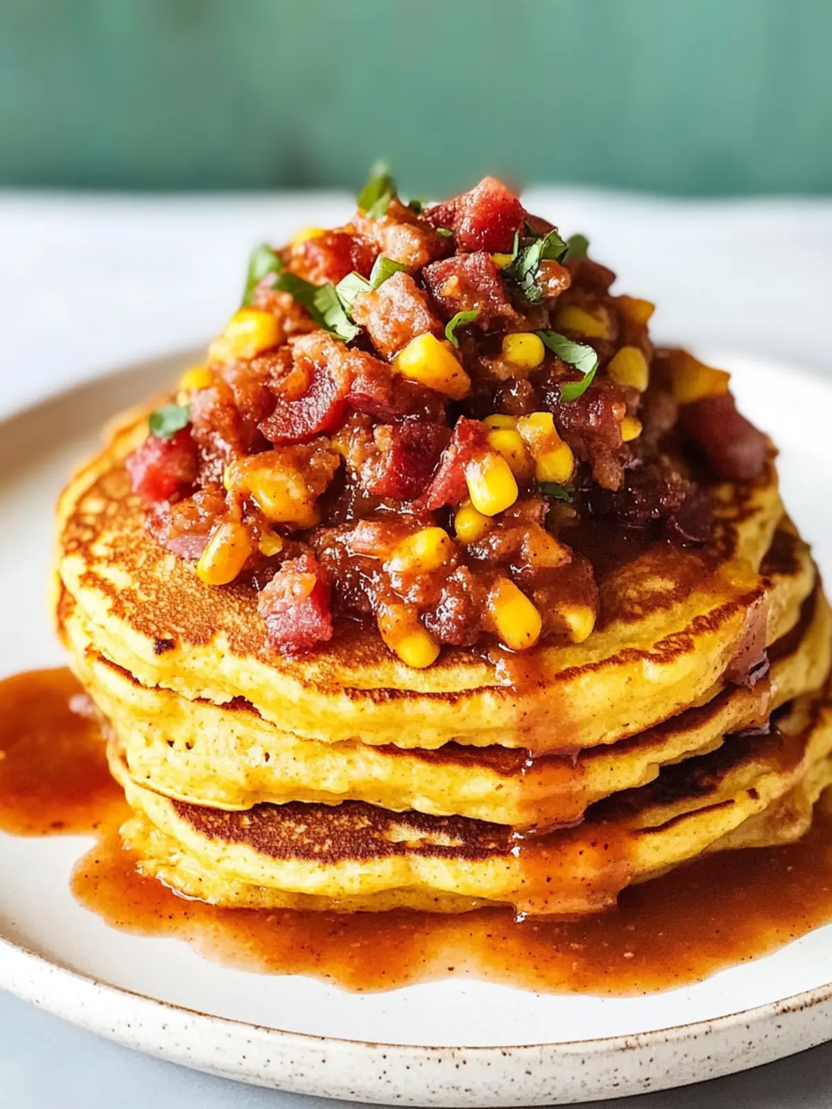 Savory Cornmeal Pancakes with Sausage and Bacon Chili Delight 2 Cornmeal Pancakes with Sausage and Bacon Chili