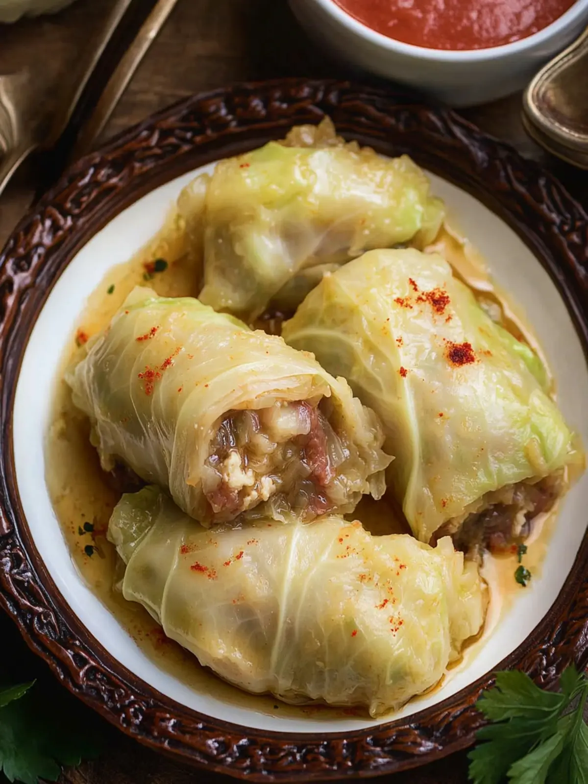 Hearty Stuffed Cabbage Rolls with Zesty Egg-Lemon Sauce 4 Stuffed Cabbage Rolls